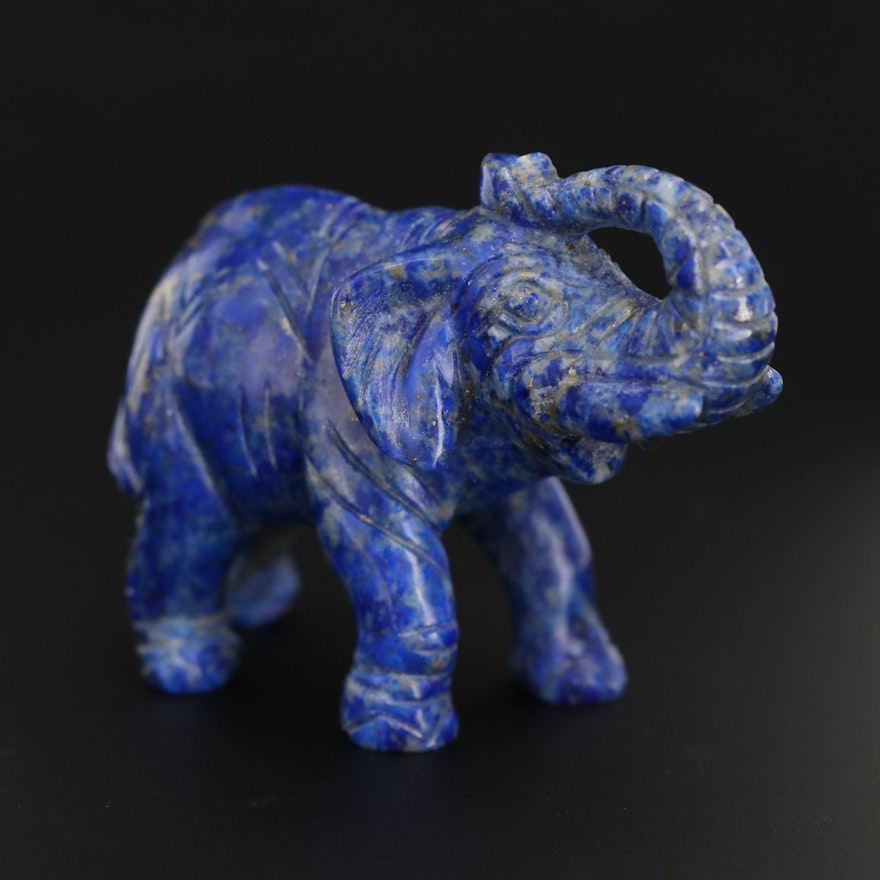 Carved Lapis Lazuli Lucky Elephant Figurine