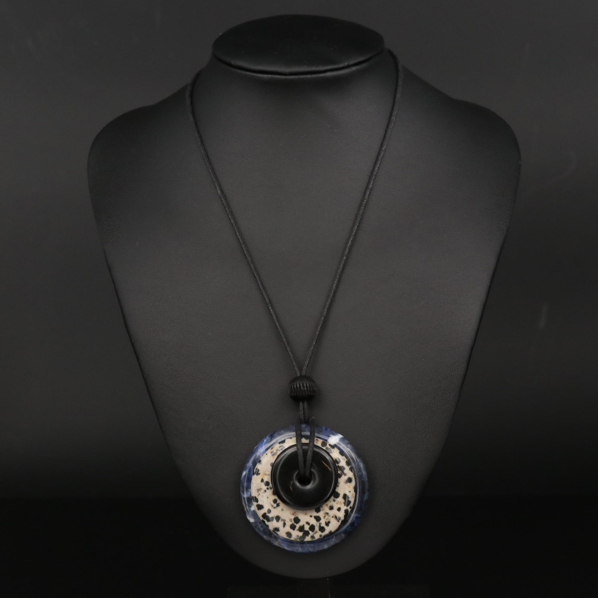 Stacked Glass, Jasper and Sodalite Bi Disk Necklace