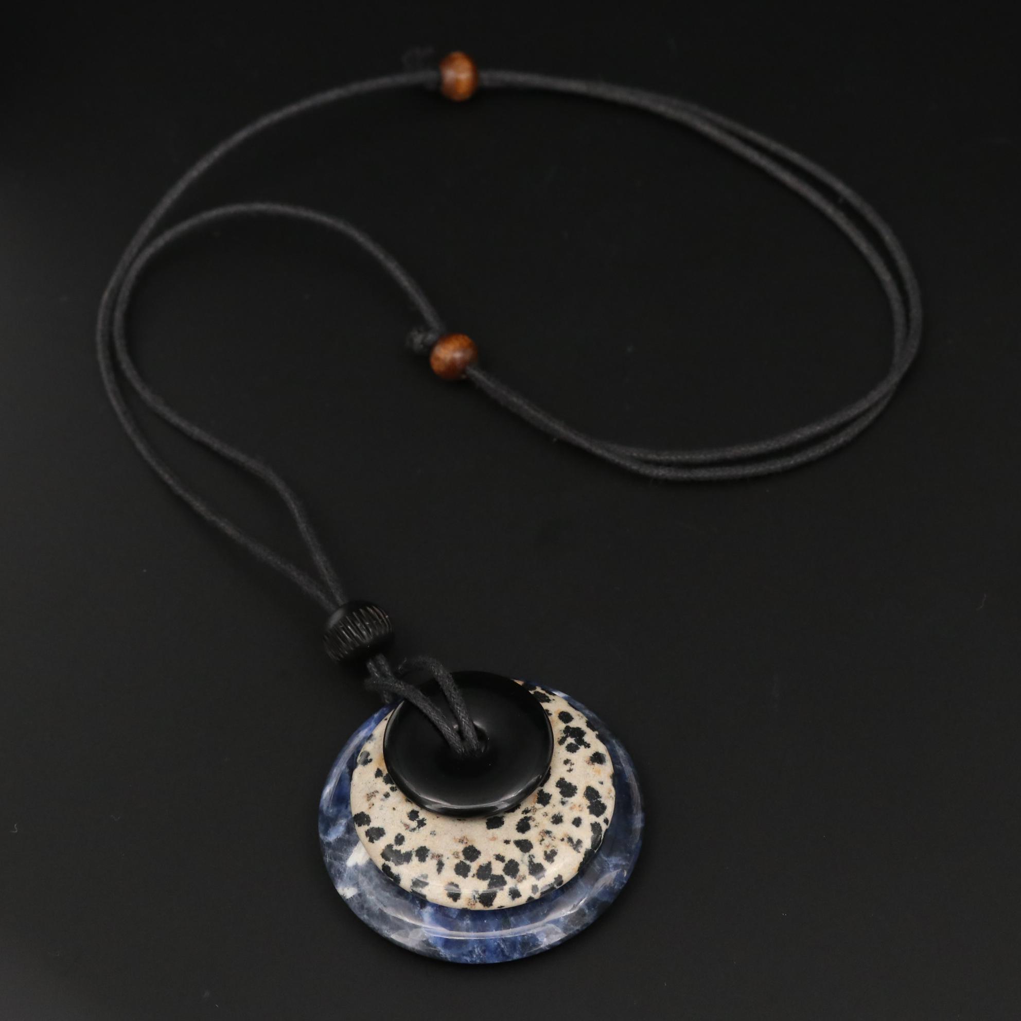 Stacked Glass, Jasper and Sodalite Bi Disk Necklace