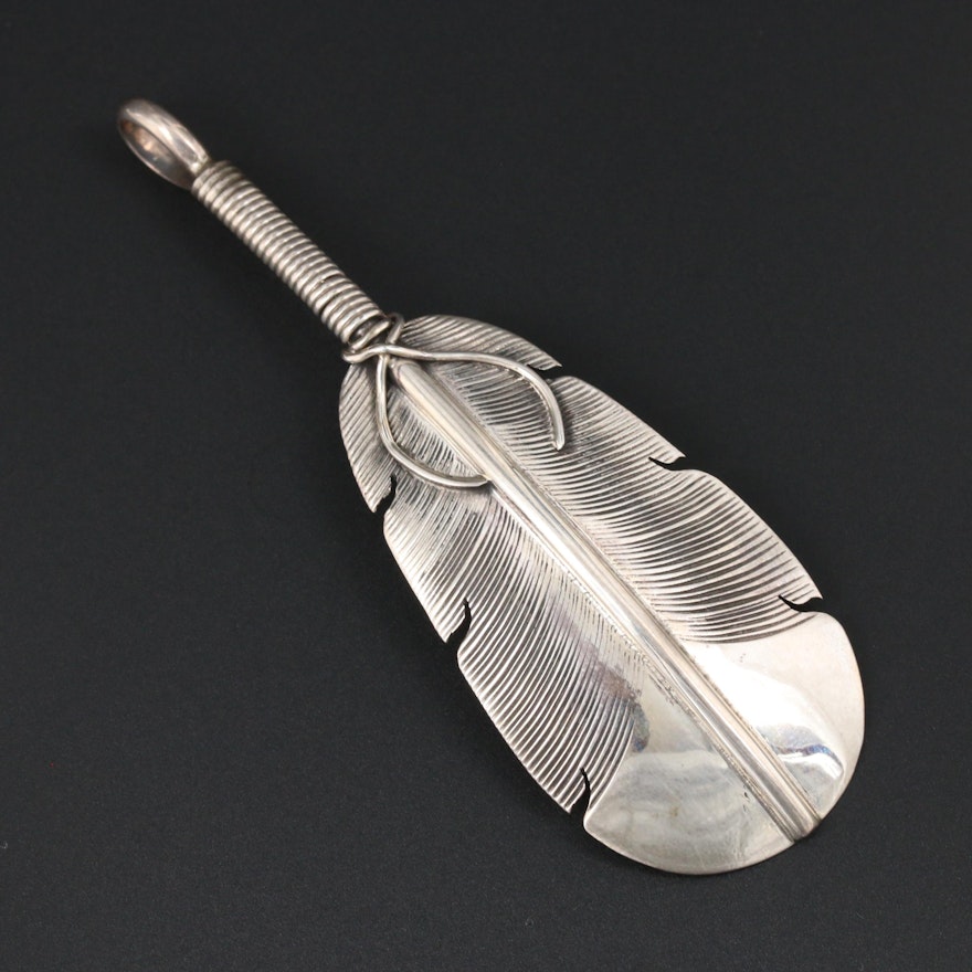 John Nelson Navajo Diné Sterling Silver Feather Pendant