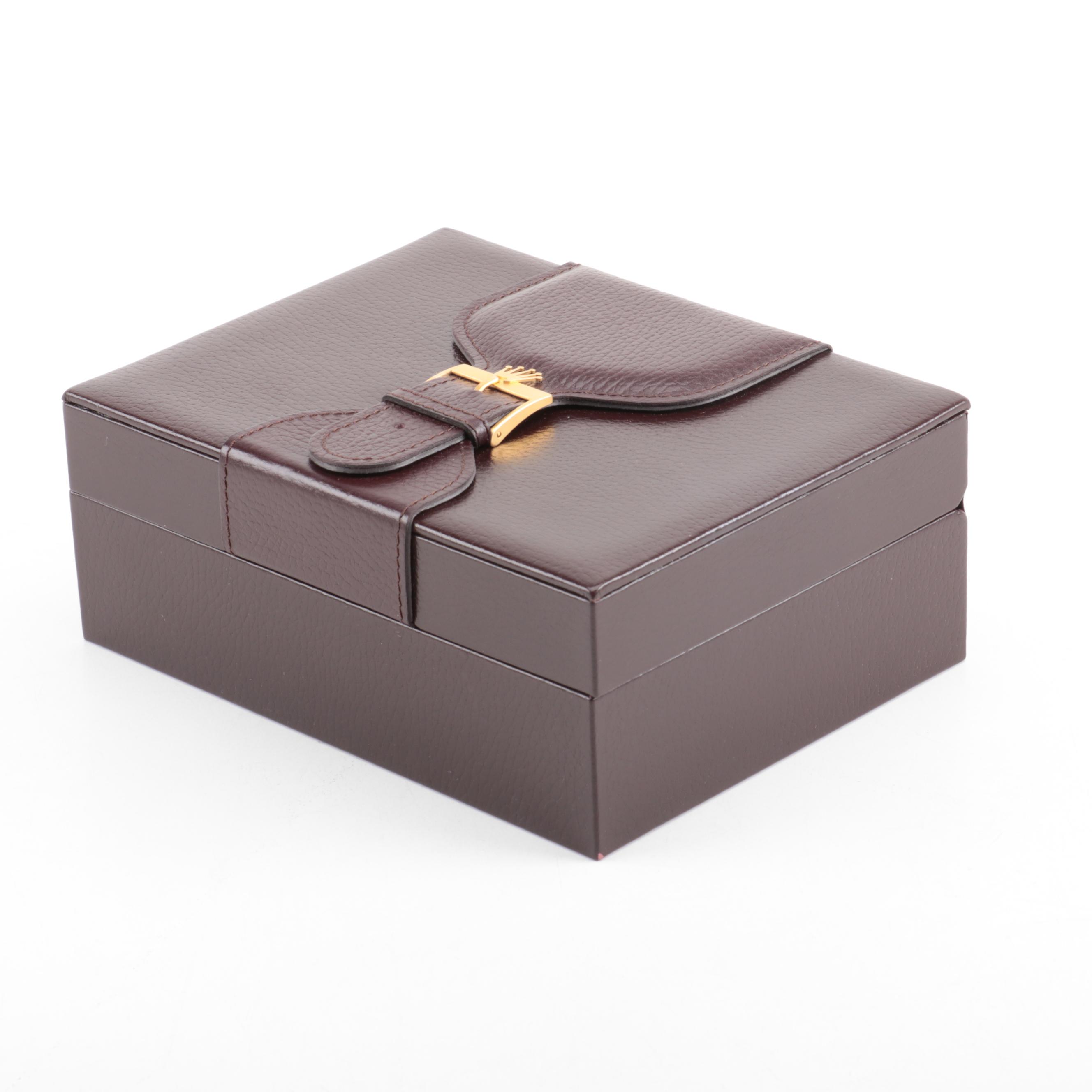 Rolex President Burgundy Leather and Walnut Presentation Box, 1990s