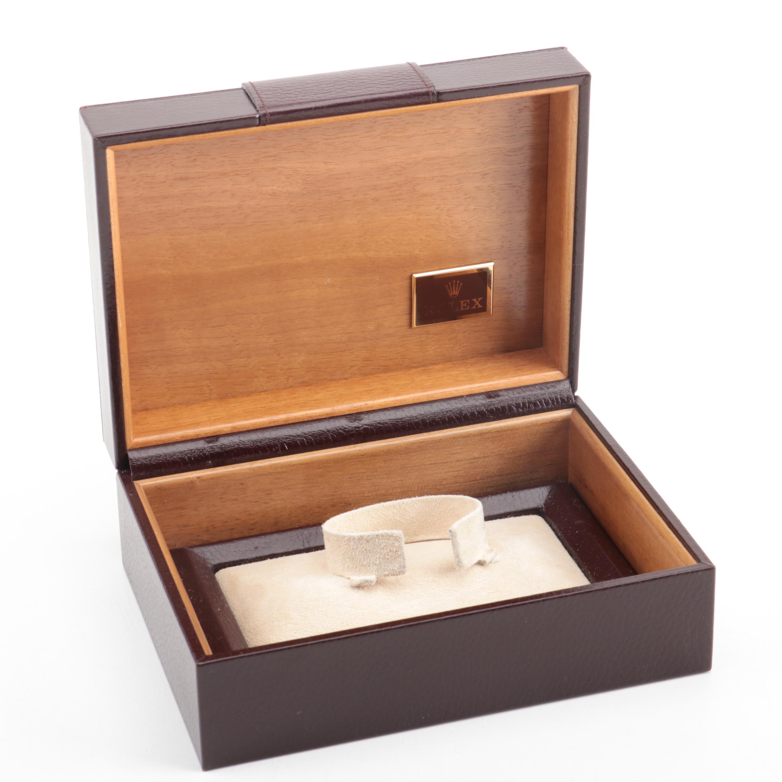 Rolex President Burgundy Leather and Walnut Presentation Box, 1990s