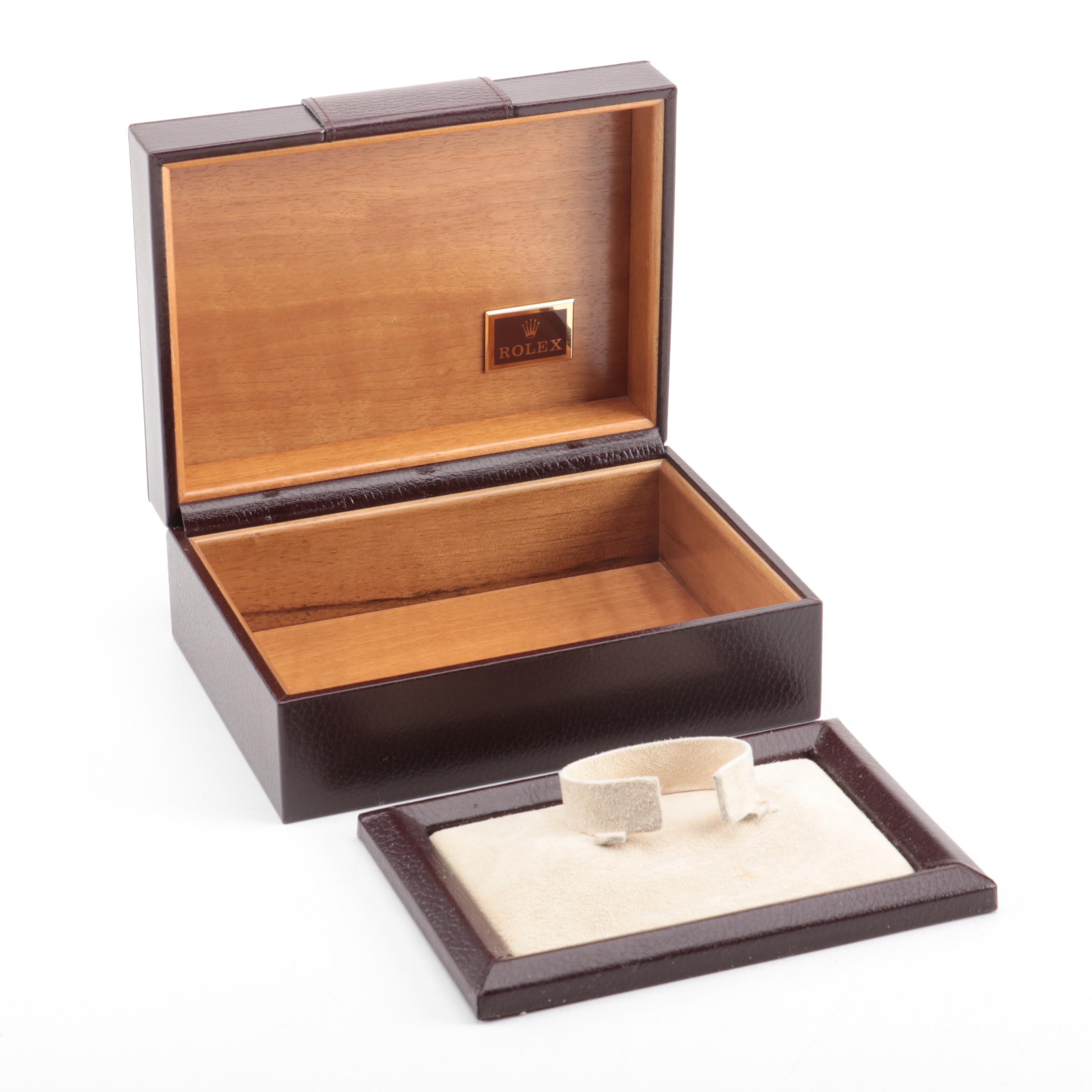 Rolex President Burgundy Leather and Walnut Presentation Box, 1990s