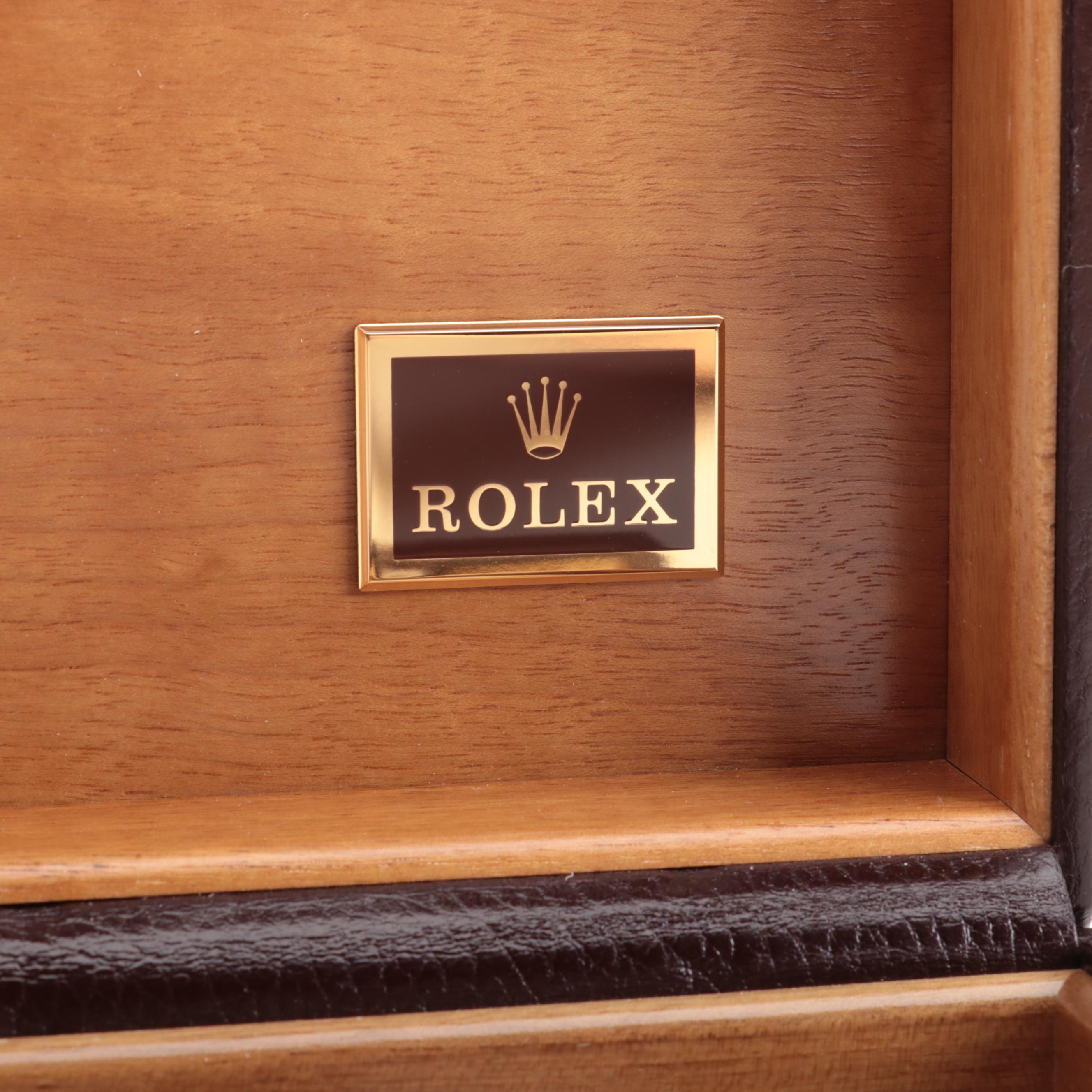 Rolex President Burgundy Leather and Walnut Presentation Box, 1990s