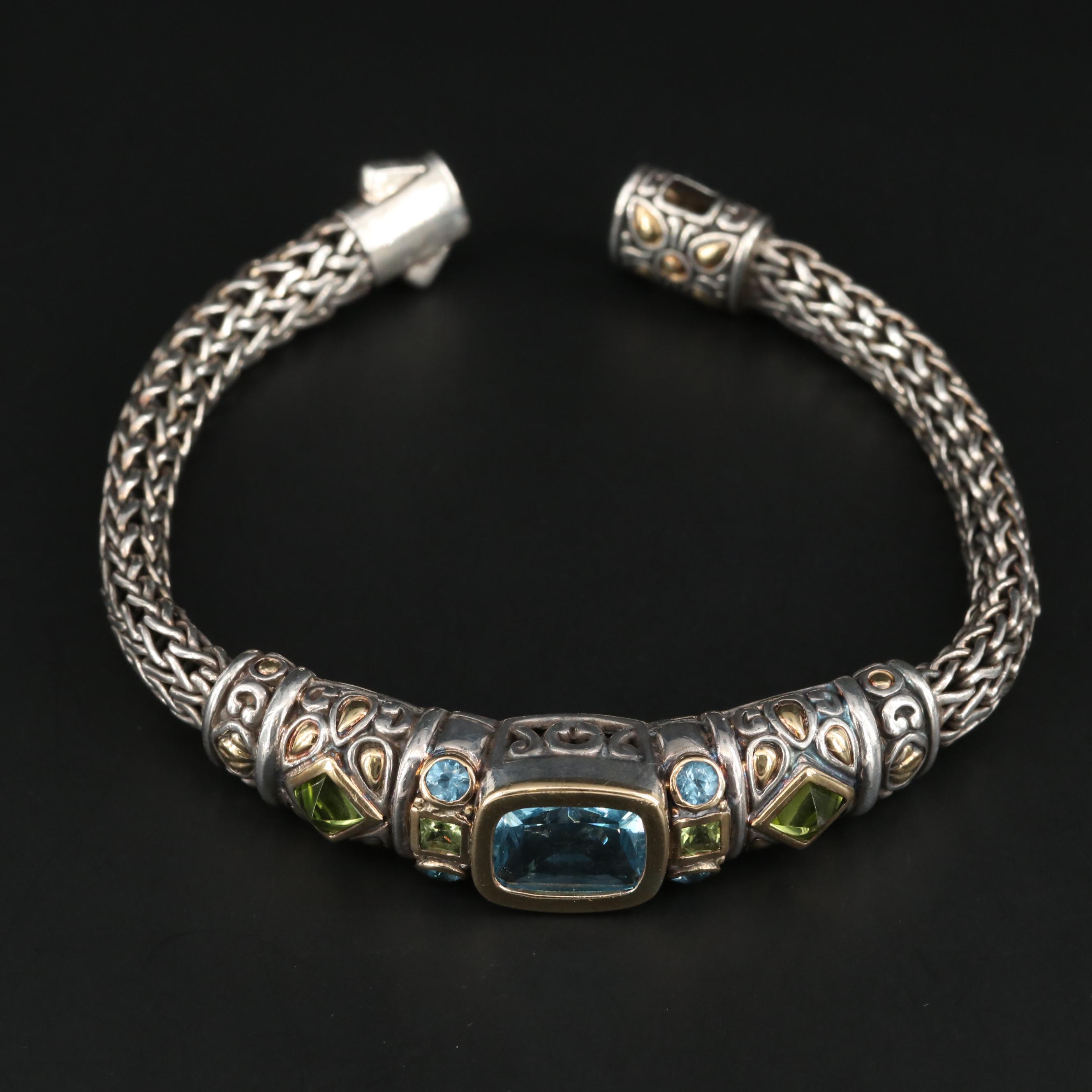 John Hardy Sterling Blue Topaz and Peridot Bracelet with 18K Yellow Gold Accents
