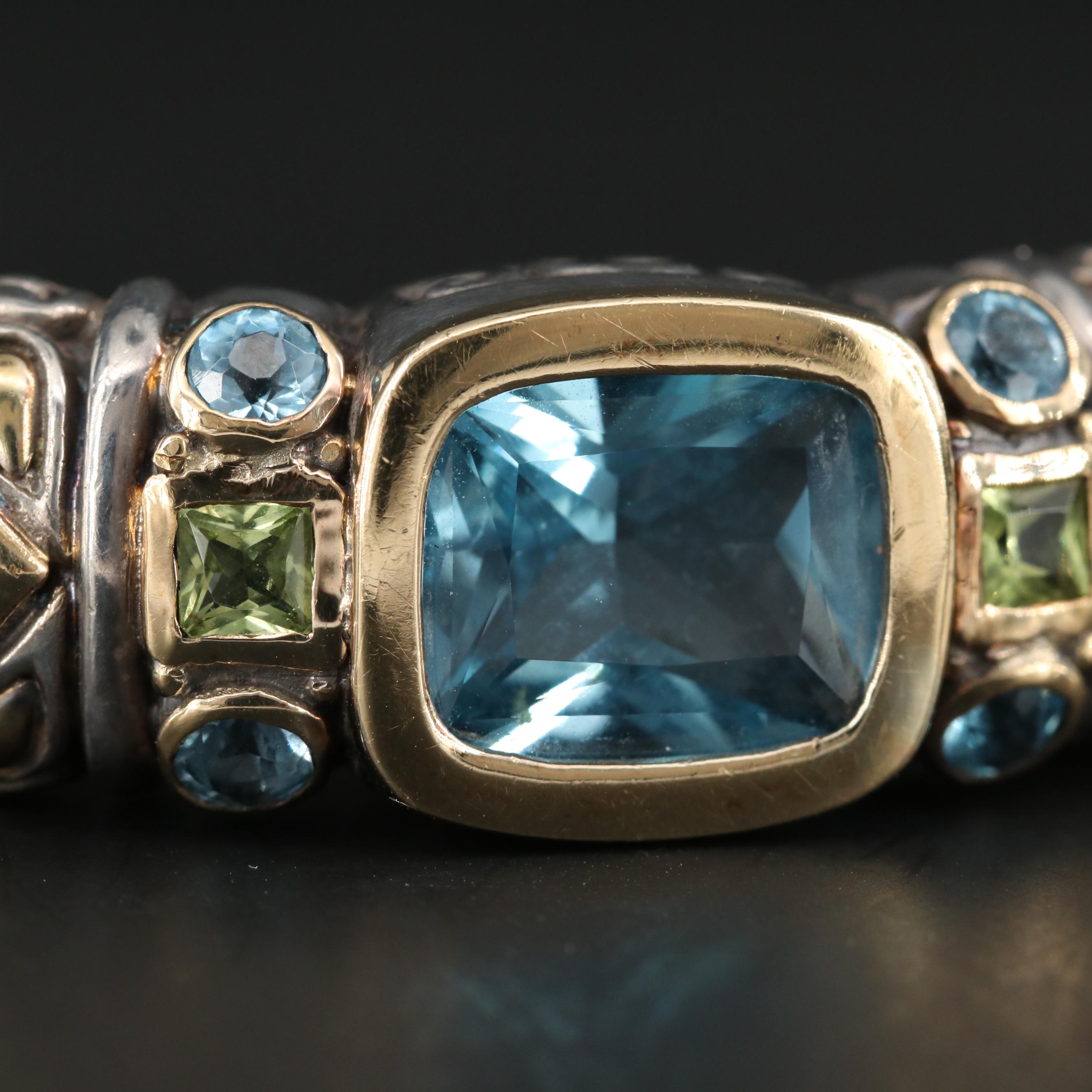 John Hardy Sterling Blue Topaz and Peridot Bracelet with 18K Yellow Gold Accents