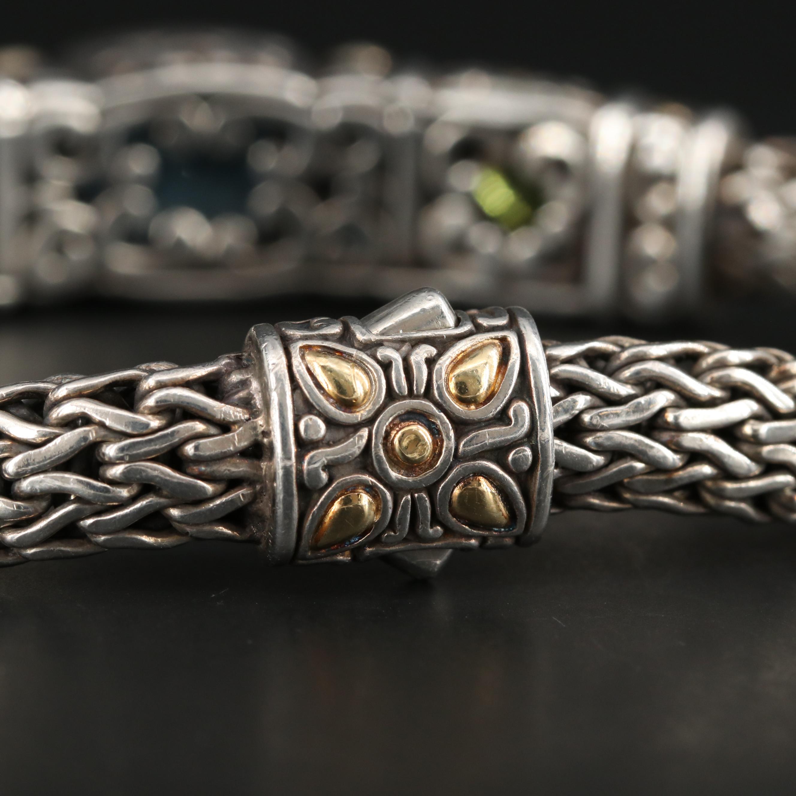 John Hardy Sterling Blue Topaz and Peridot Bracelet with 18K Yellow Gold Accents