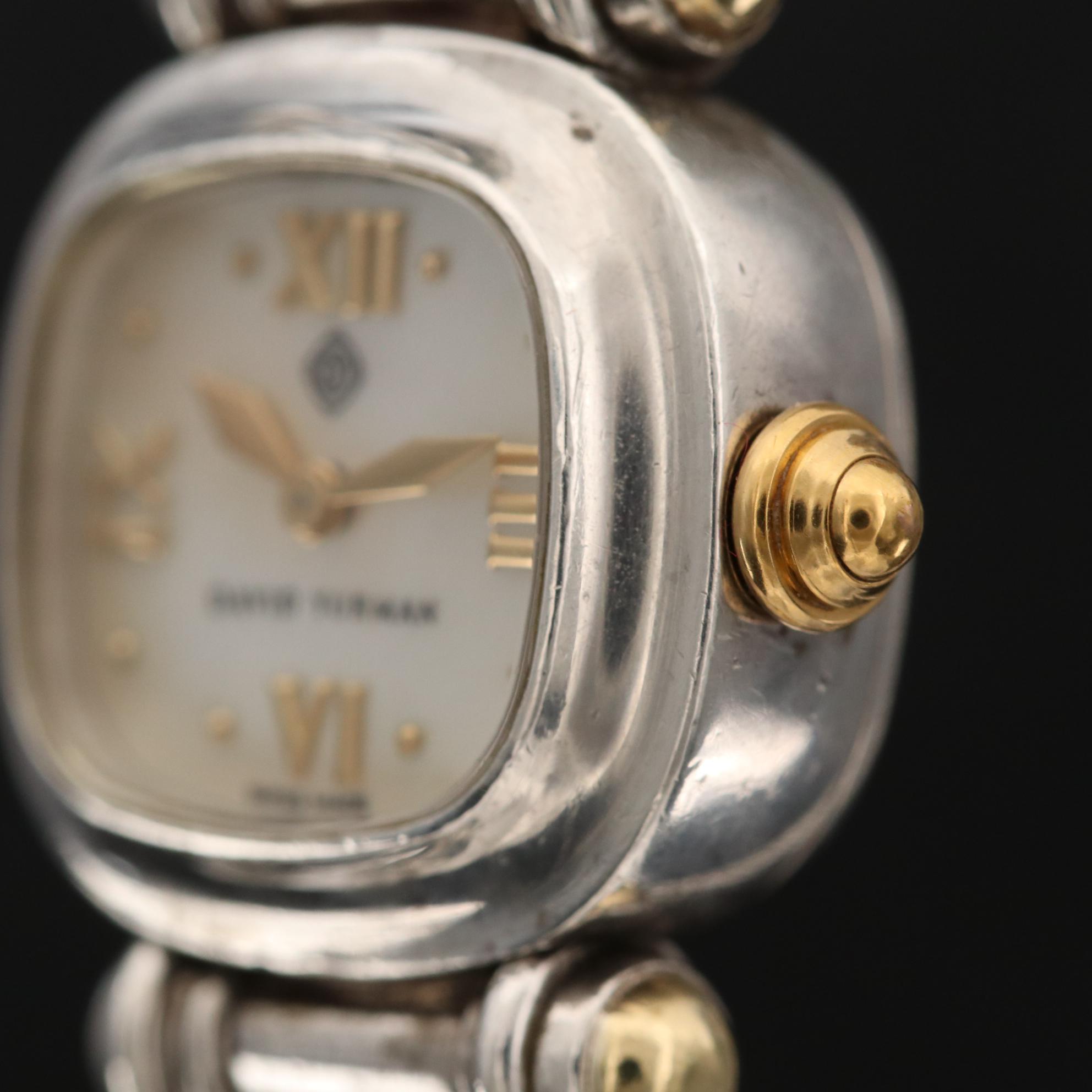 David Yurman Sterling Silver and 18K Gold Cable Watch with Mother of Pearl