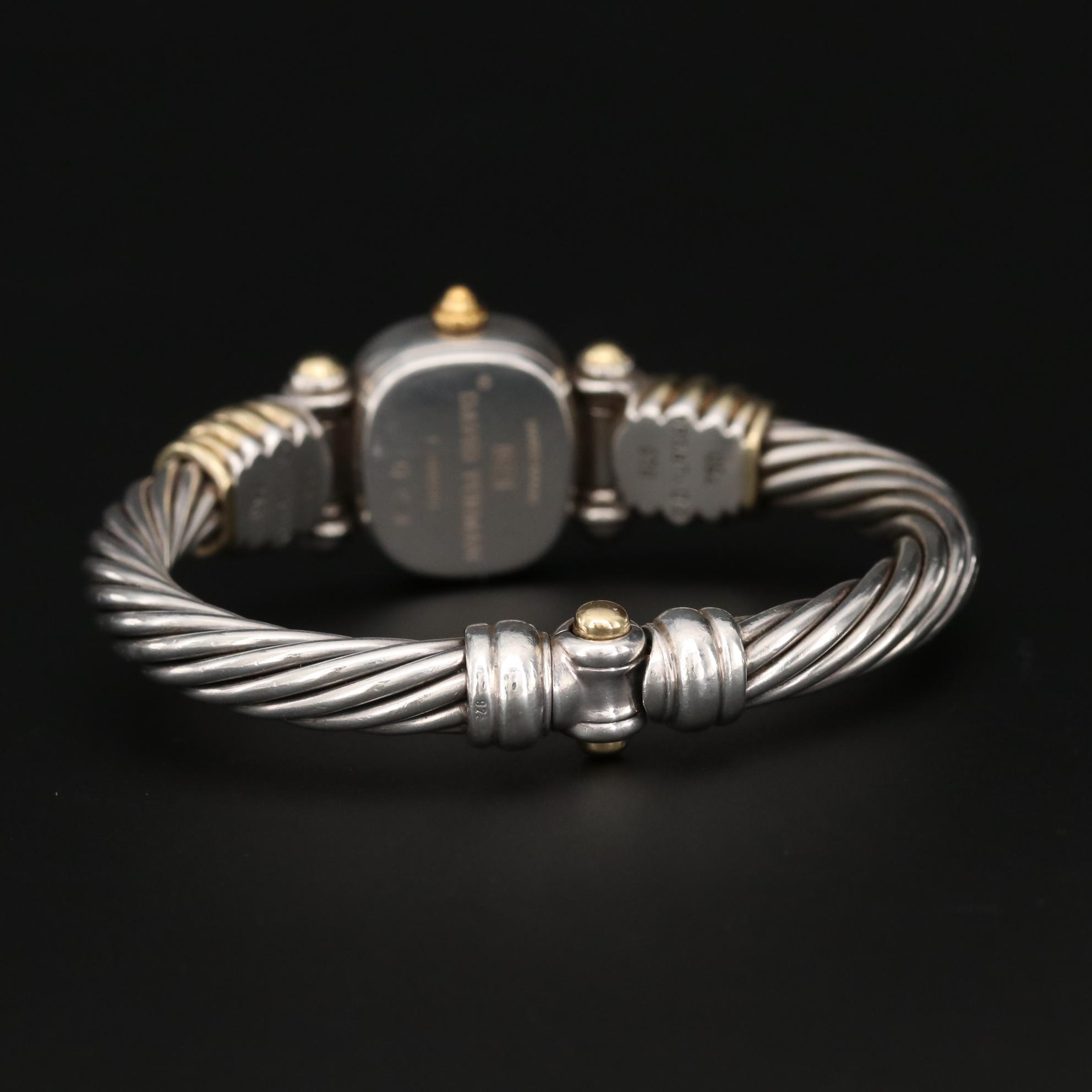 David Yurman Sterling Silver and 18K Gold Cable Watch with Mother of Pearl