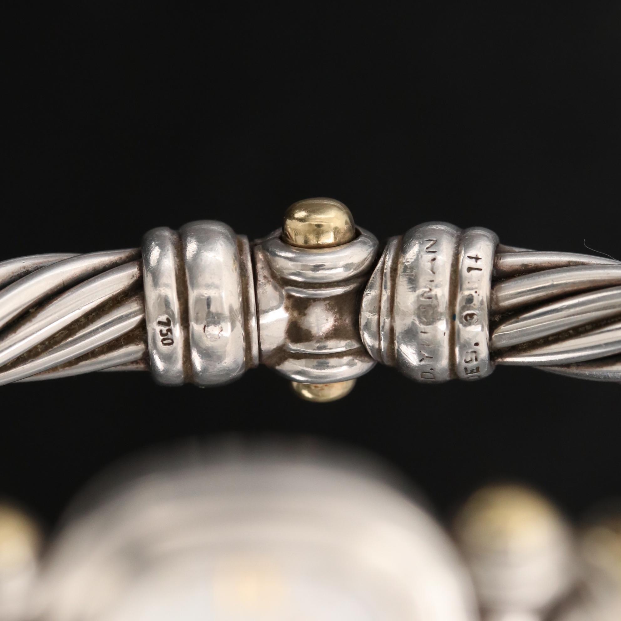 David Yurman Sterling Silver and 18K Gold Cable Watch with Mother of Pearl