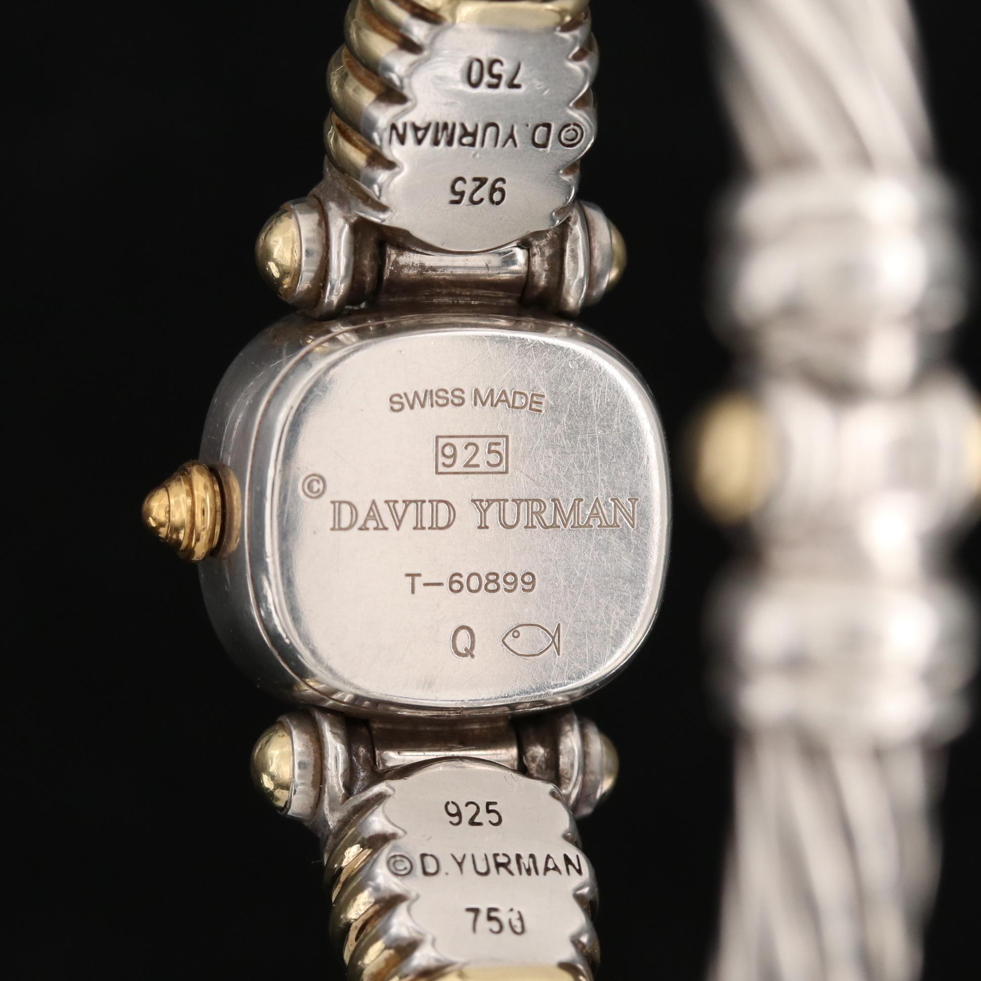 David Yurman Sterling Silver and 18K Gold Cable Watch with Mother of Pearl