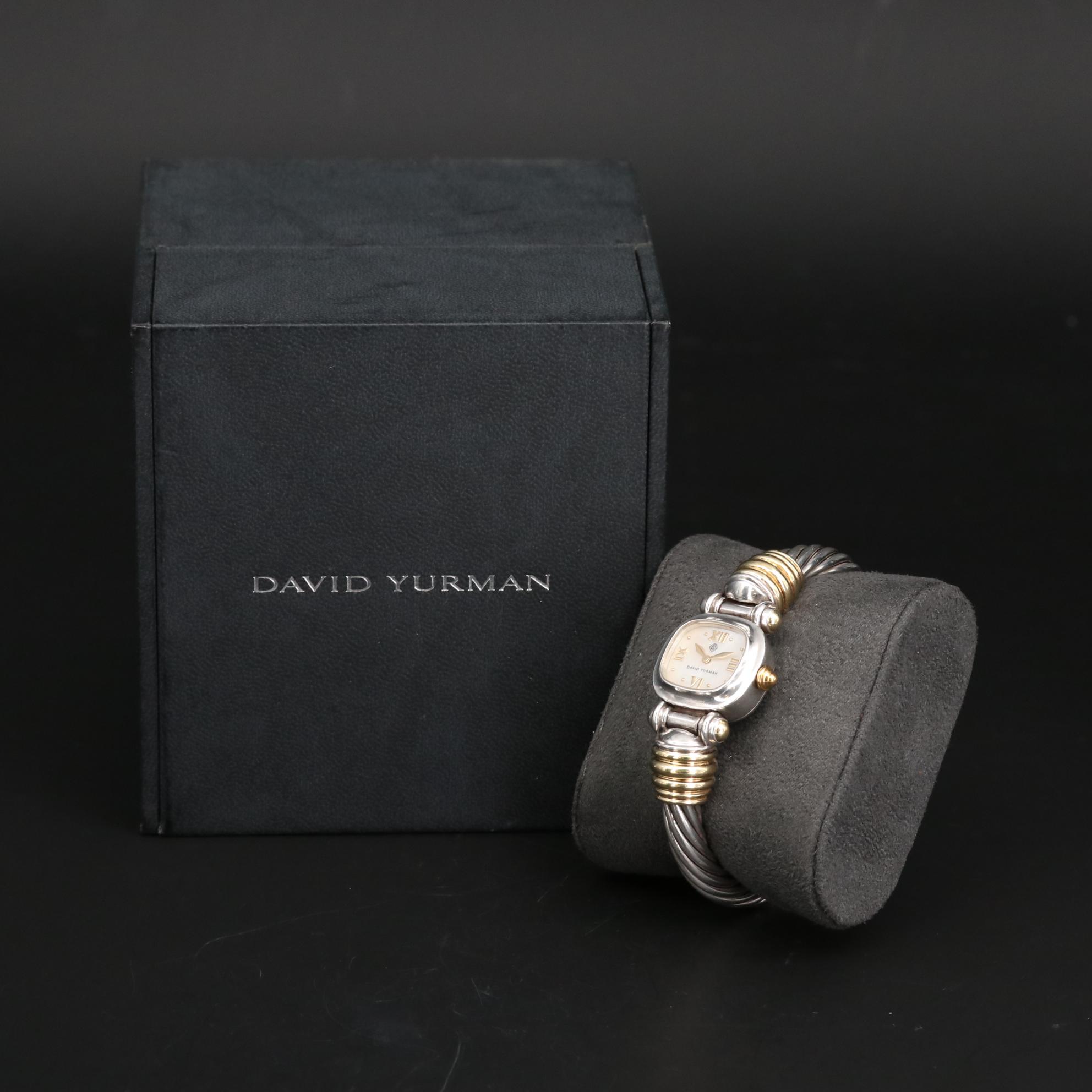 David Yurman Sterling Silver and 18K Gold Cable Watch with Mother of Pearl