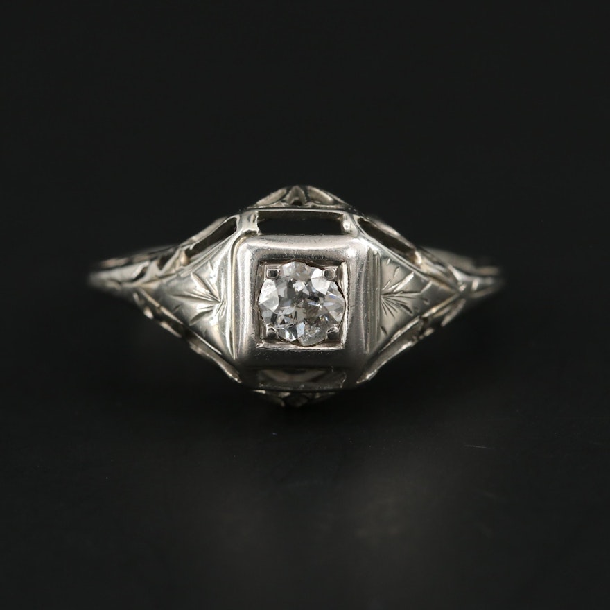 Edwardian 18K White Gold Diamond Ring