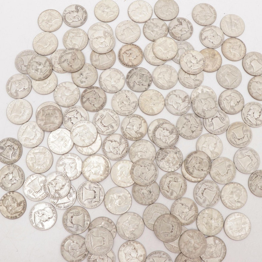 105 Franklin Silver Half Dollars, 1948 - 1963