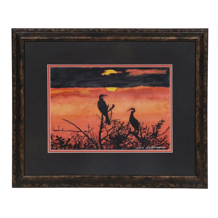 Zofia Wilamowska Watercolor Painting "Sunset in the Everglades"