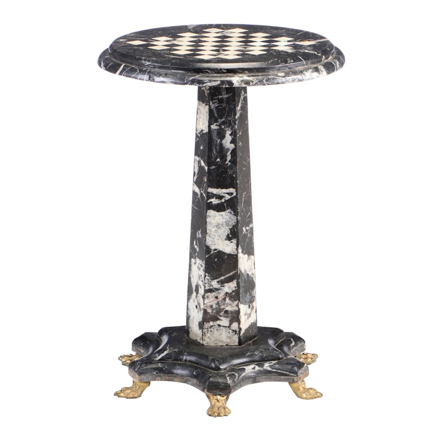 Black and White Marble Pedestal Games Table, Probably Italian, 20th Century