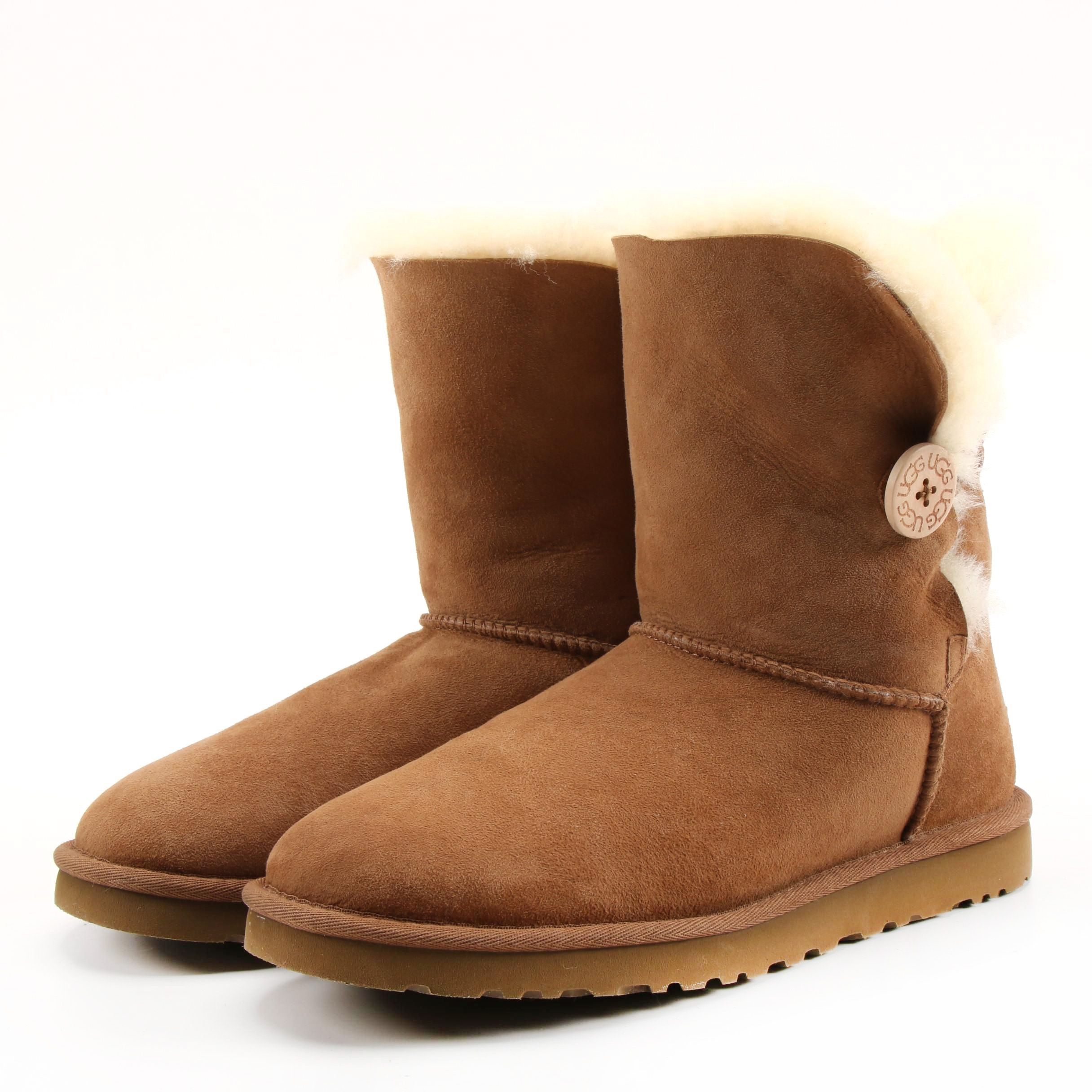 UGG Bailey Button II Sheepskin Suede Boots in Chestnut