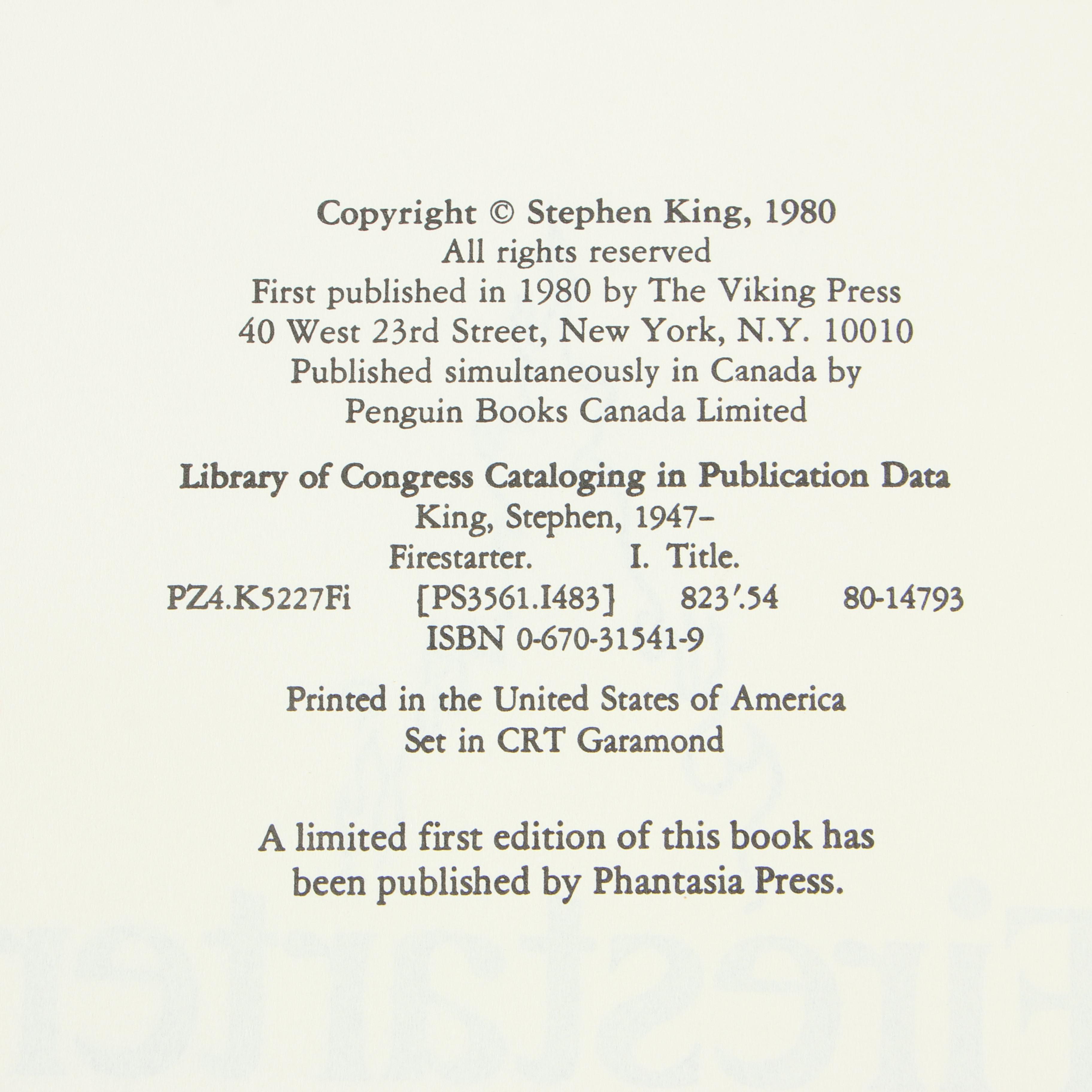 "Firestarter" Book Club Edition by Stephen King, 1980