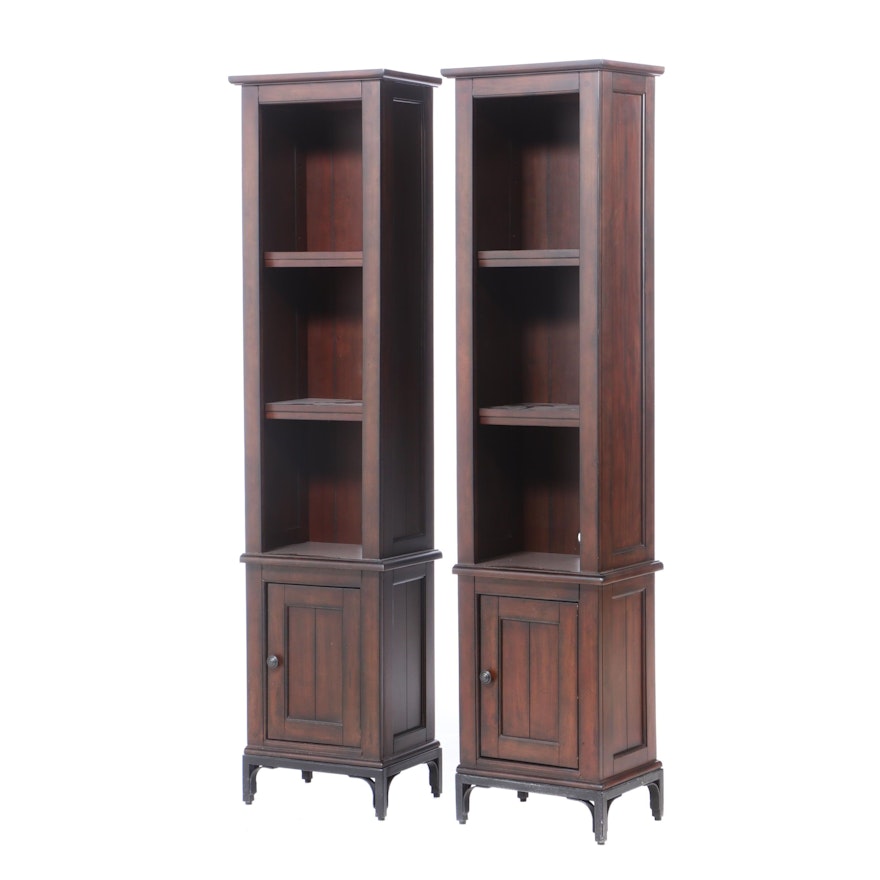 Freestanding Walnut Finish Bookcase Cabinets, Contemporary