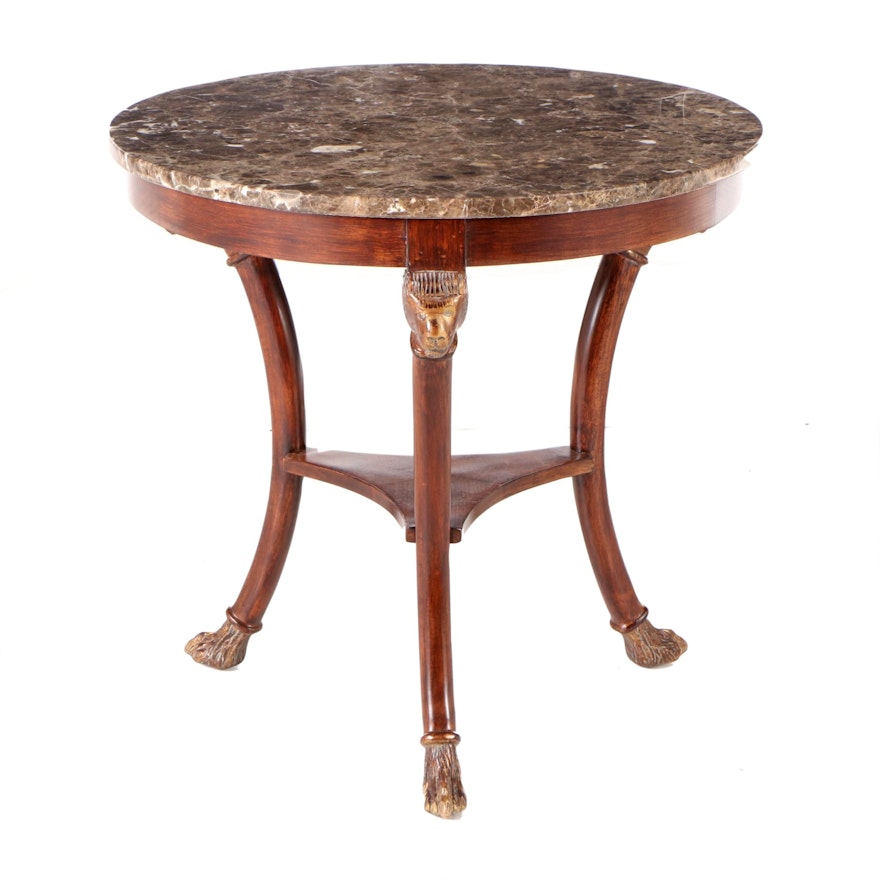 Empire Style Gilt and Mahogany Finish Marble Top Gueridon, Late 20th Century