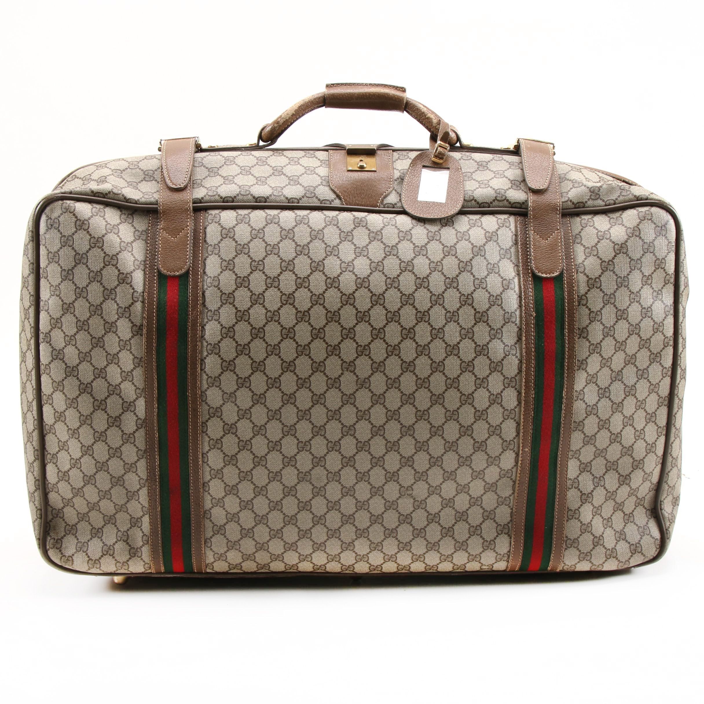 Gucci GG Supreme Canvas, Web Stripe and Leather Soft-Sided Suitcase, Vintage