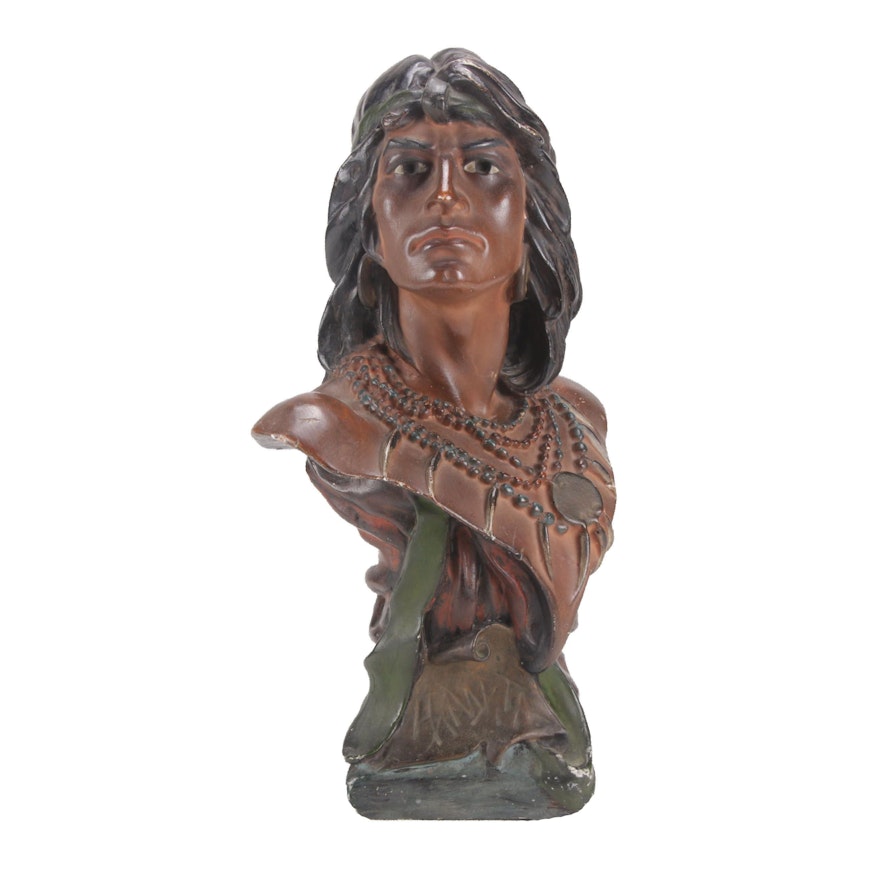 Polychrome Chalkware Bust "Hiawatha", Mid 20th Century