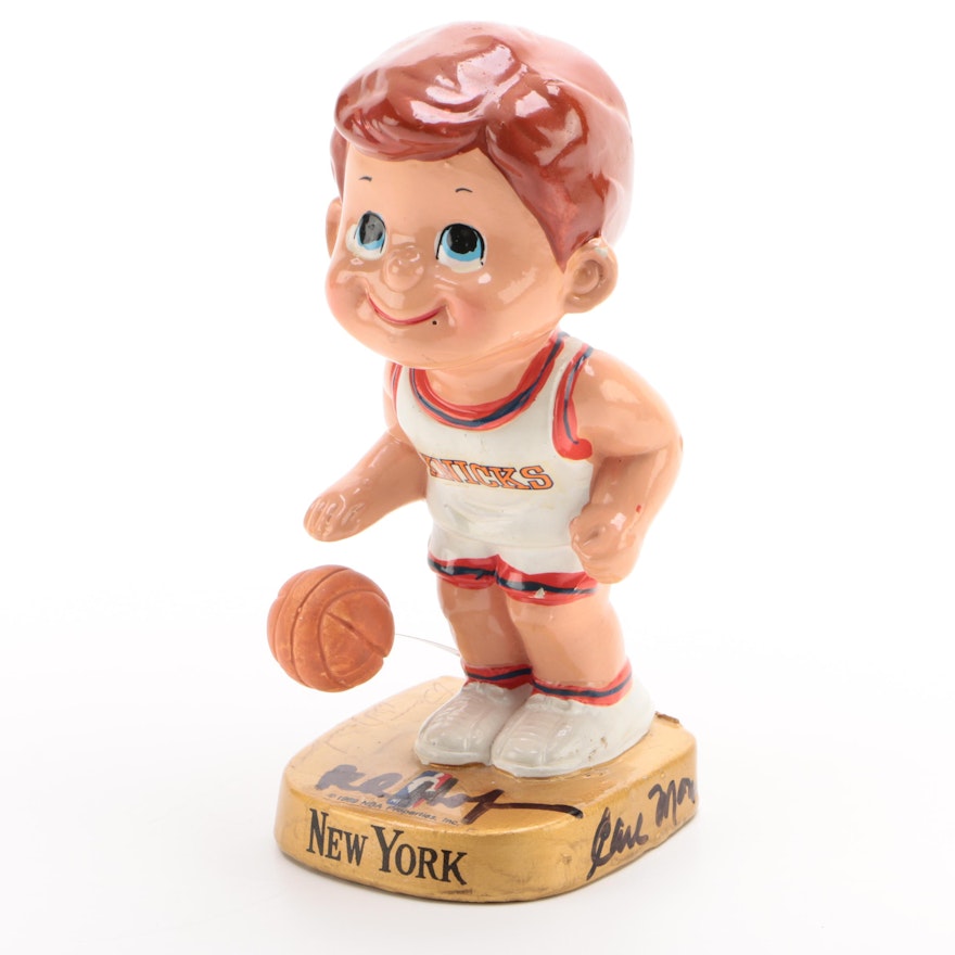 New York Knicks NBA Papier-mâché Bobblehead Doll Signed, 1967