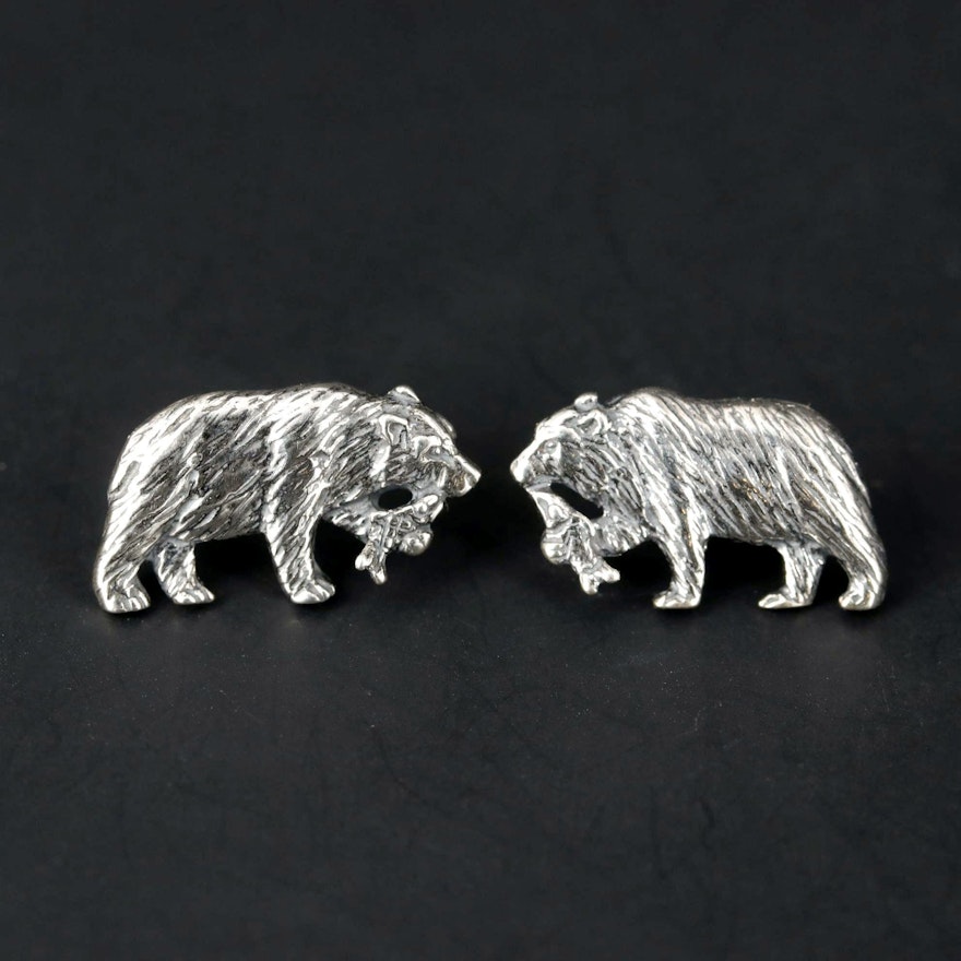 Kabana Sterling Silver Bear with Salmon Earrings