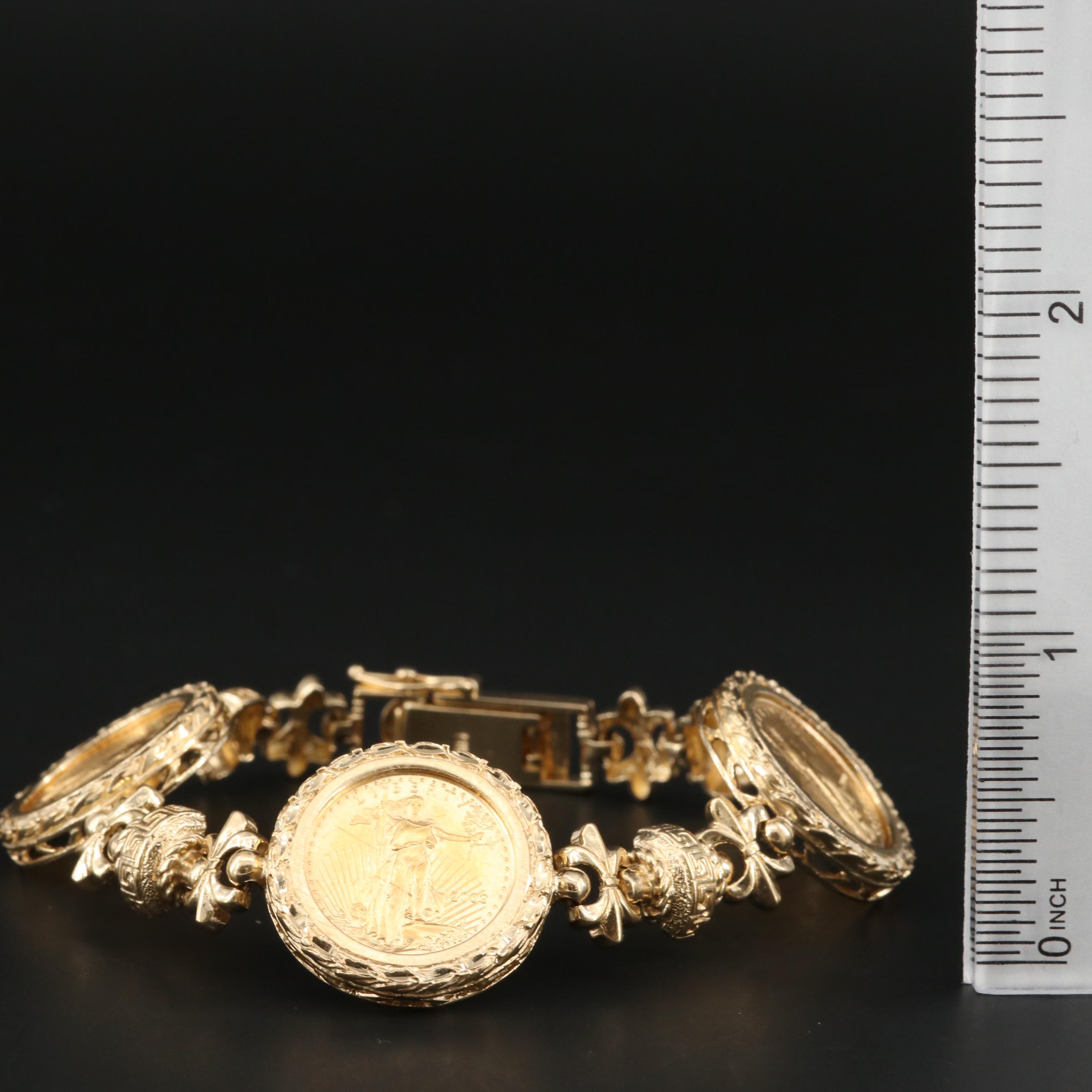 14K Yellow Gold Bracelet Featuring 22K Yellow Gold American Eagle Coin Accents