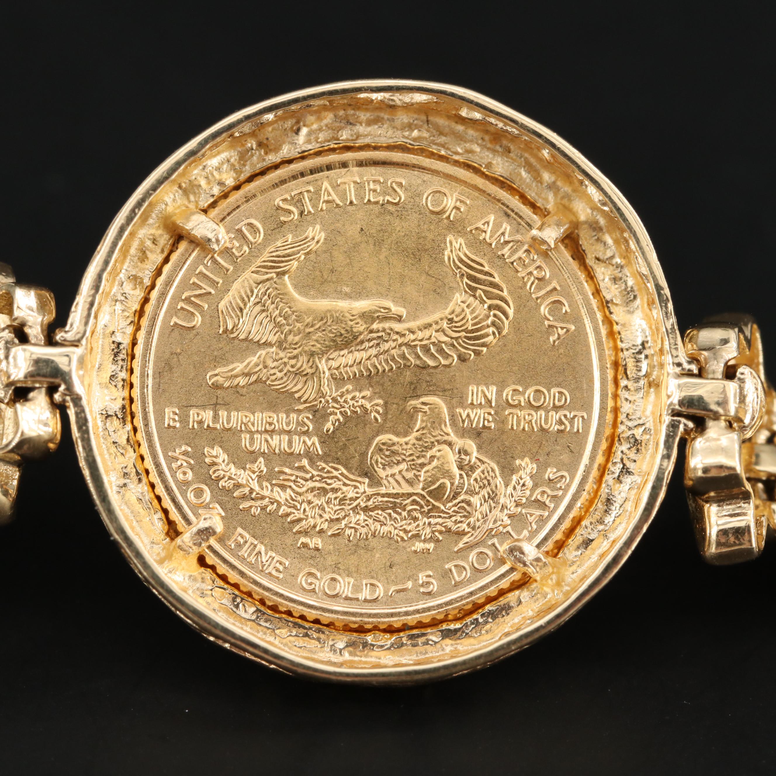 14K Yellow Gold Bracelet Featuring 22K Yellow Gold American Eagle Coin Accents