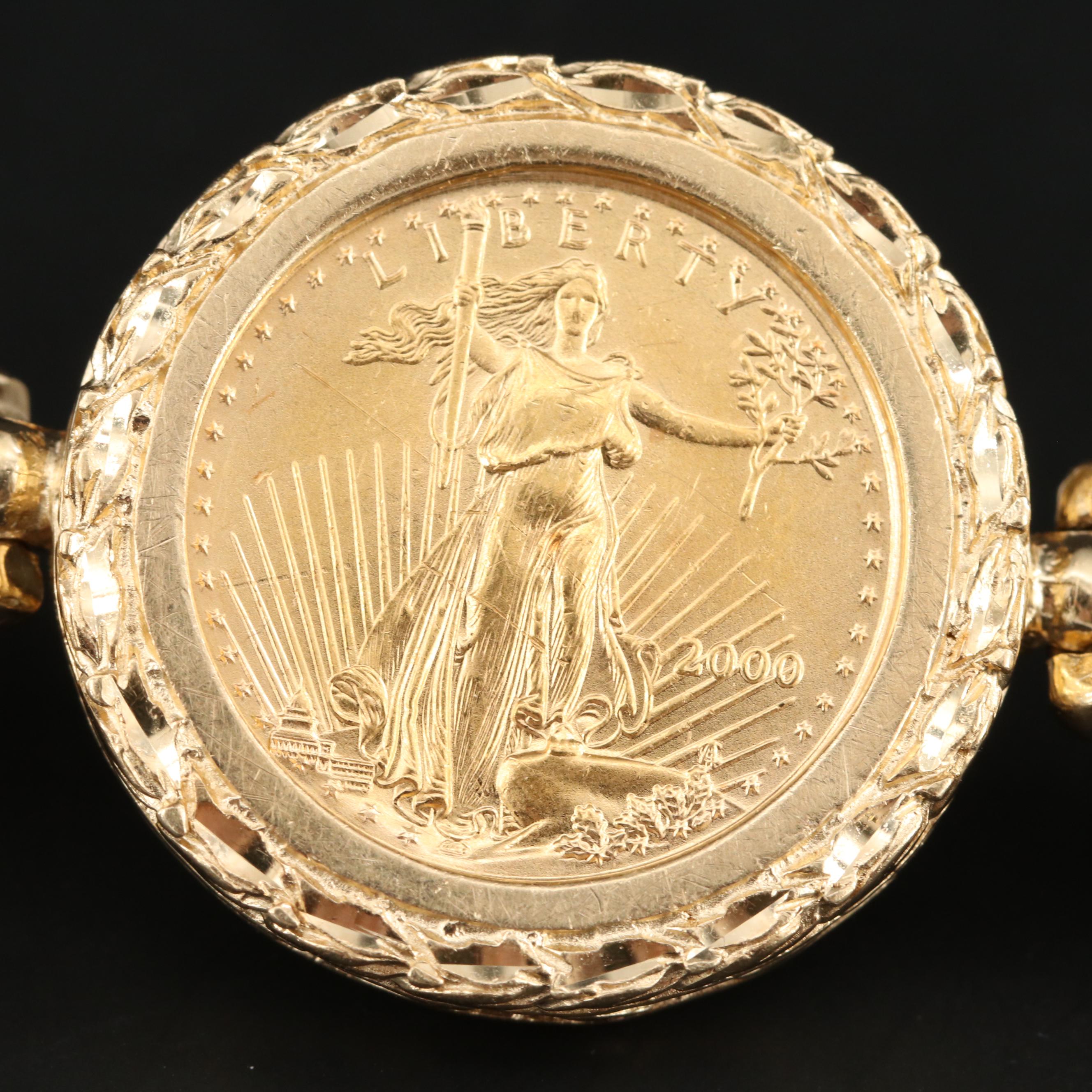14K Yellow Gold Bracelet Featuring 22K Yellow Gold American Eagle Coin Accents