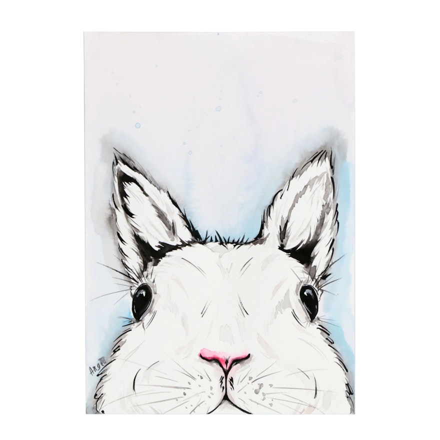 Anne Gorywine Watercolor Painting of Rabbit