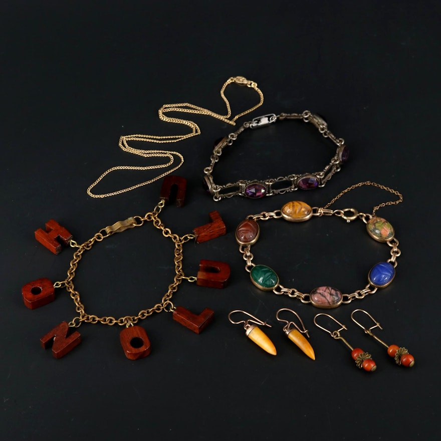 Tiger's Eye, Unakite and Rhodonite Jewelry Featuring Scarab Bracelet