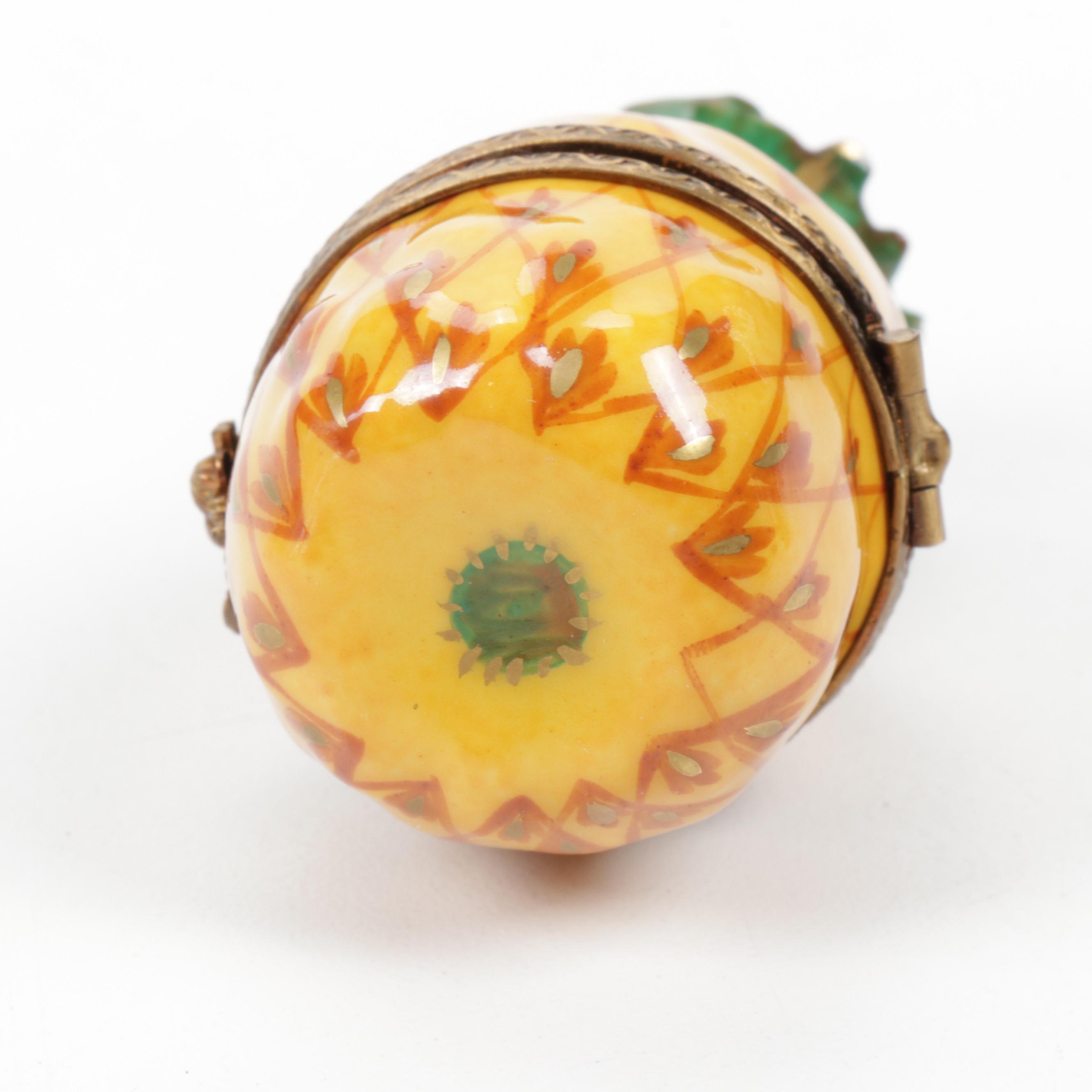 Hand-Painted Porcelain Pineapple Limoges Trinket Box