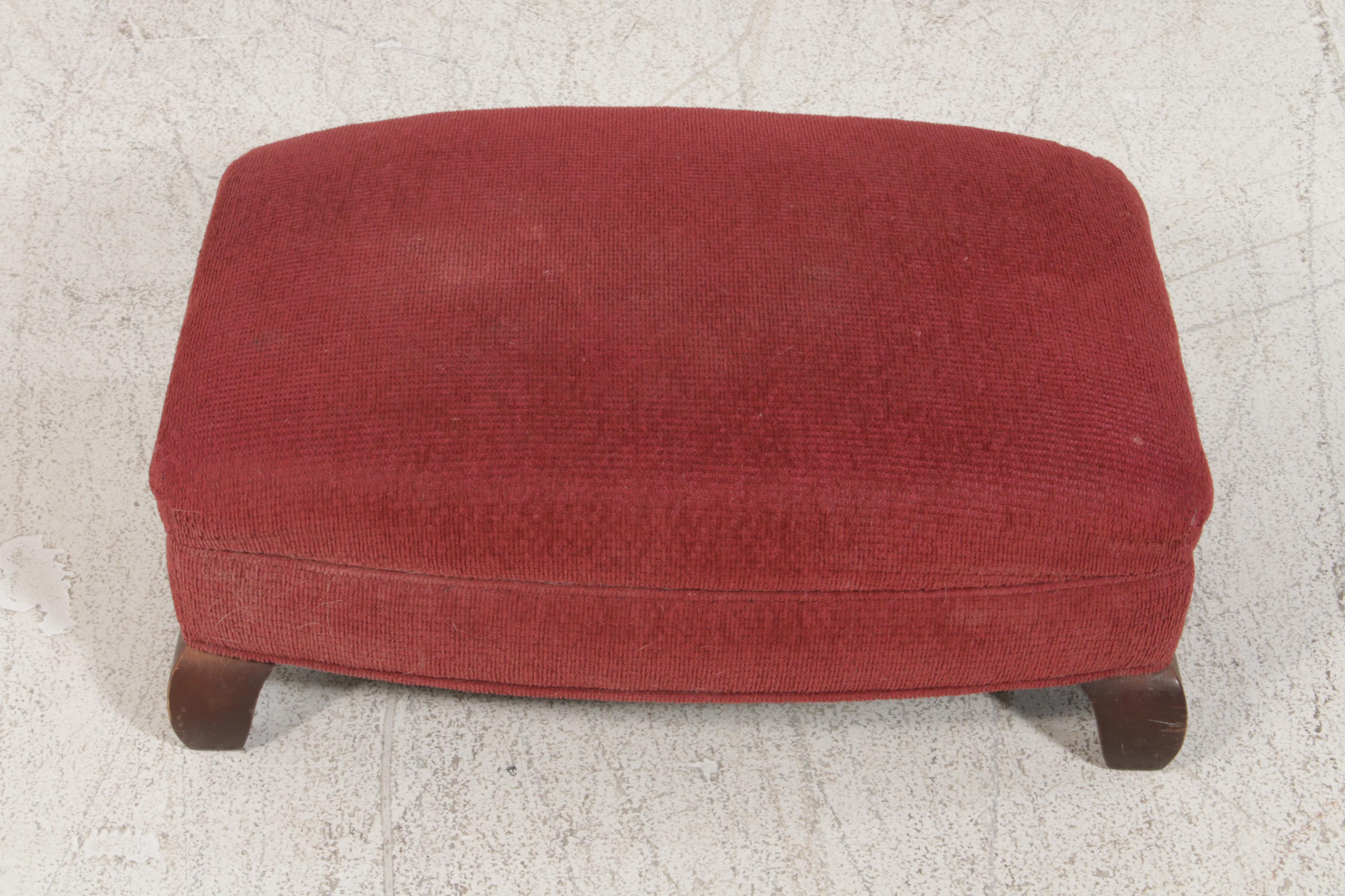 Arhaus Chenille Upholstered Armchairs with Footstool, Contemporary