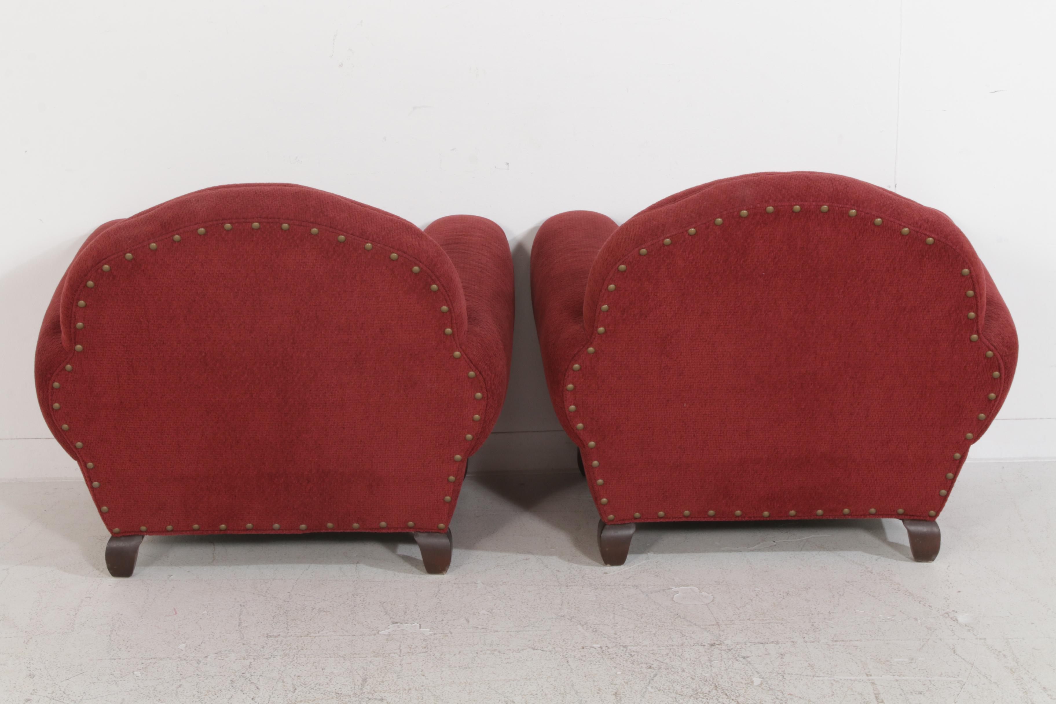 Arhaus Chenille Upholstered Armchairs with Footstool, Contemporary