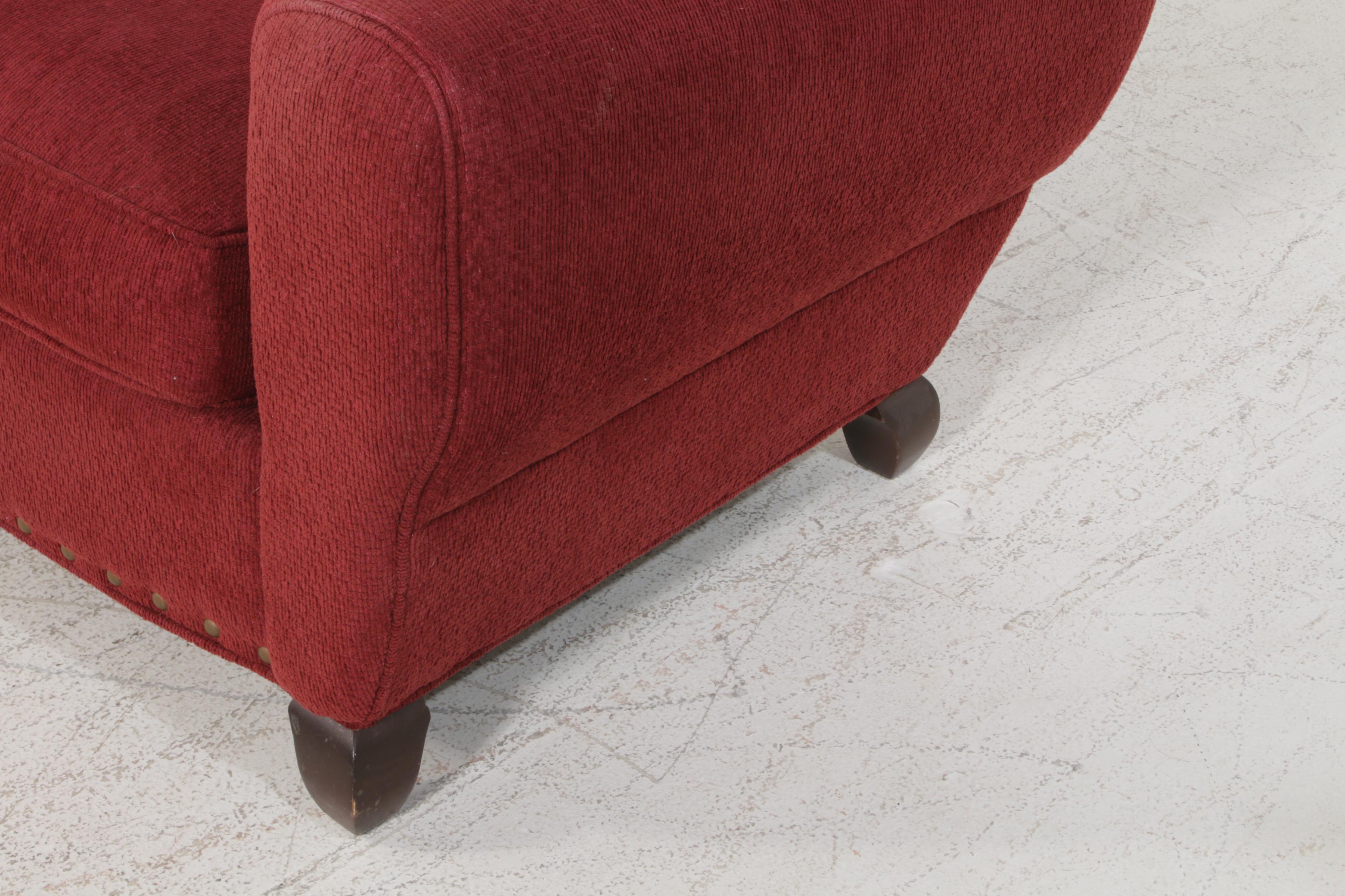 Arhaus Chenille Upholstered Armchairs with Footstool, Contemporary