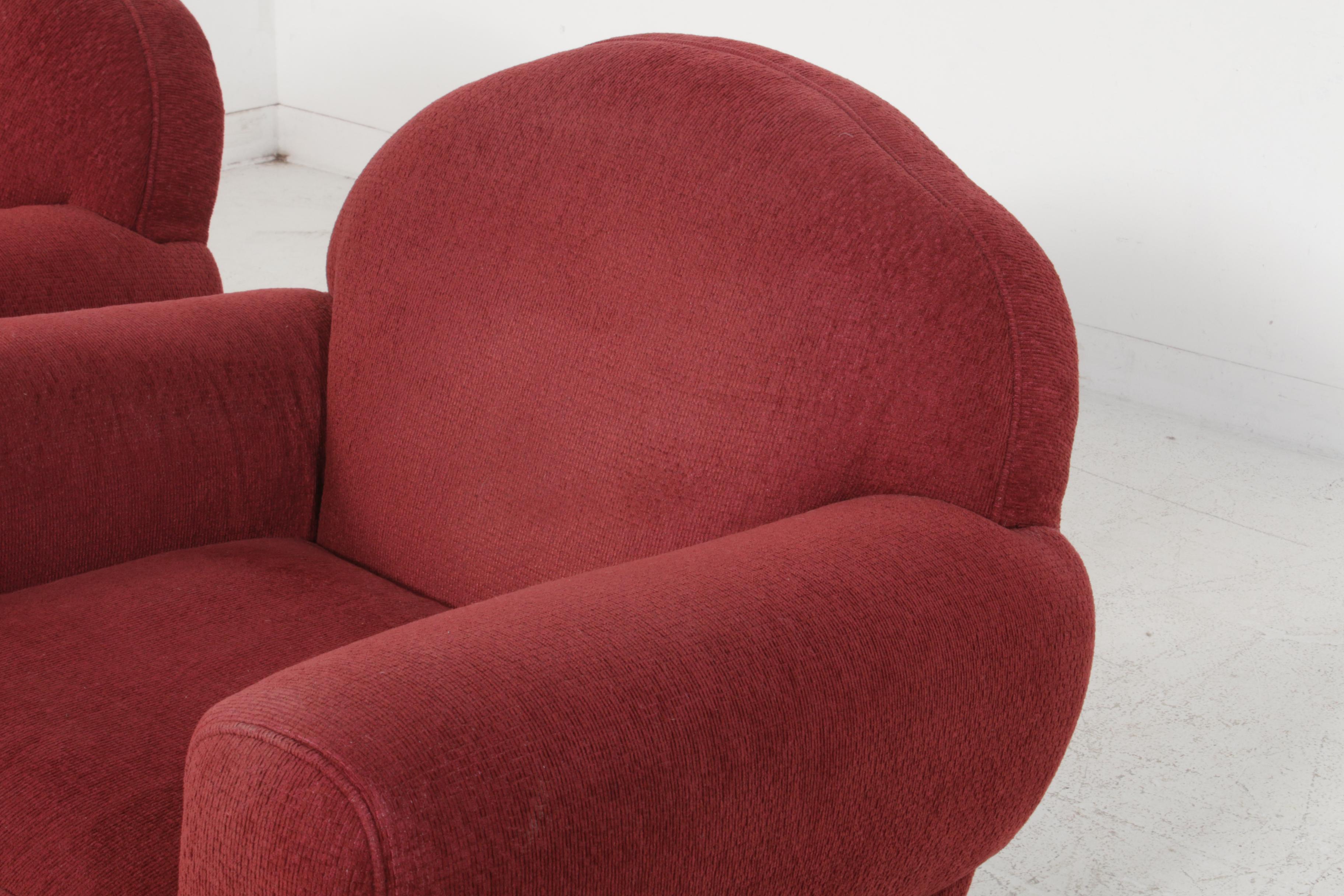 Arhaus Chenille Upholstered Armchairs with Footstool, Contemporary