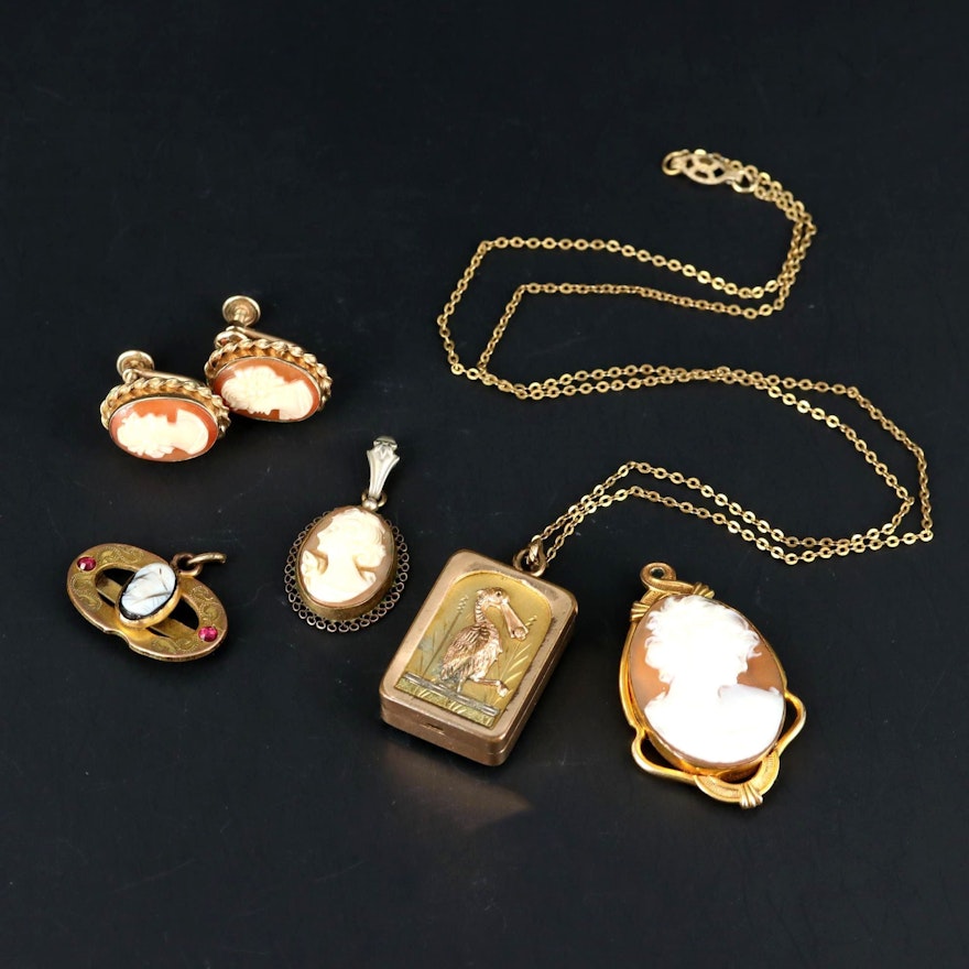 Vintage Shell Cameos and Onyx Locket Featuring Van Dell and D'Abros