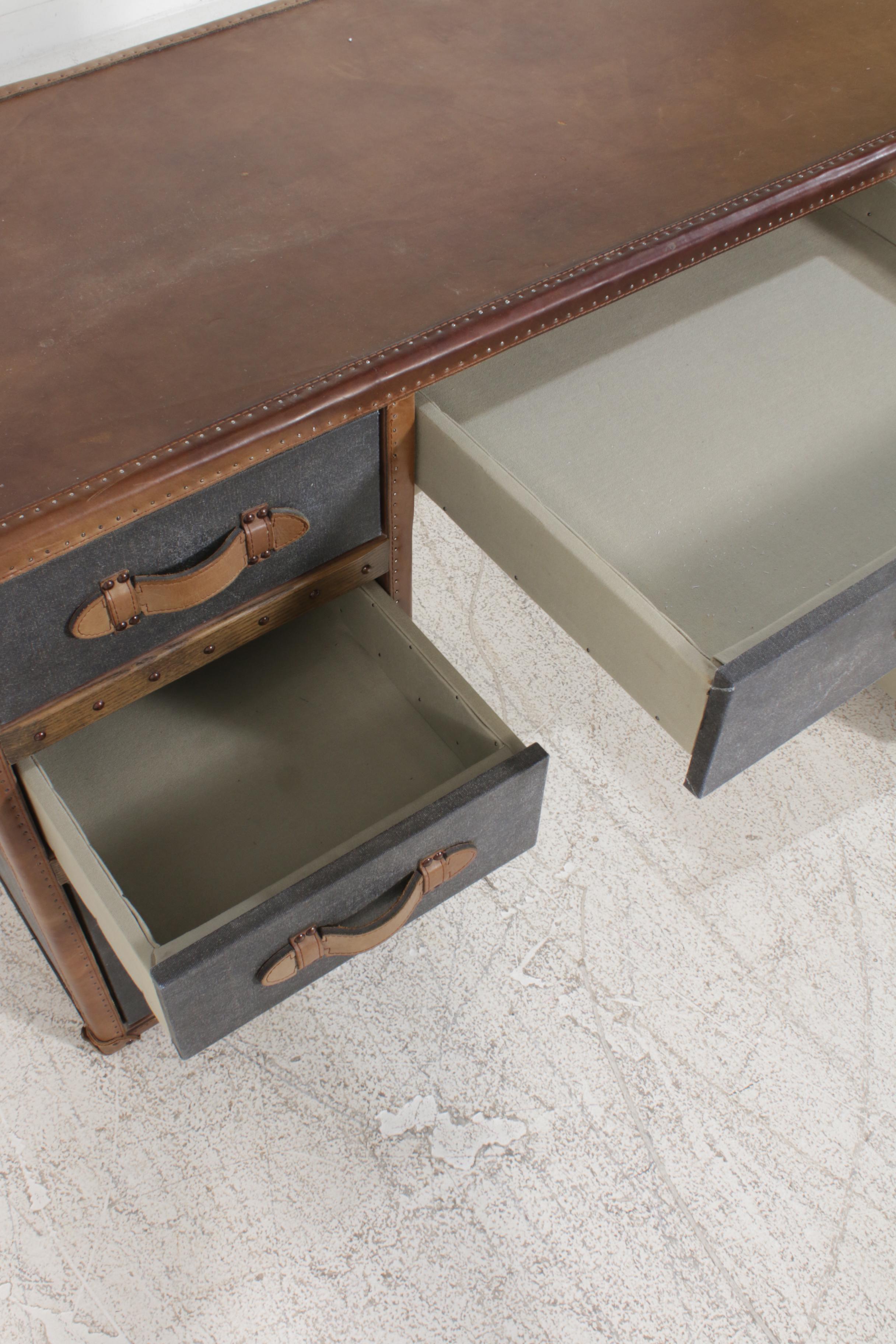 Restoration Hardware "Mayfair" Steamer Trunk Leather and Canvas Desk