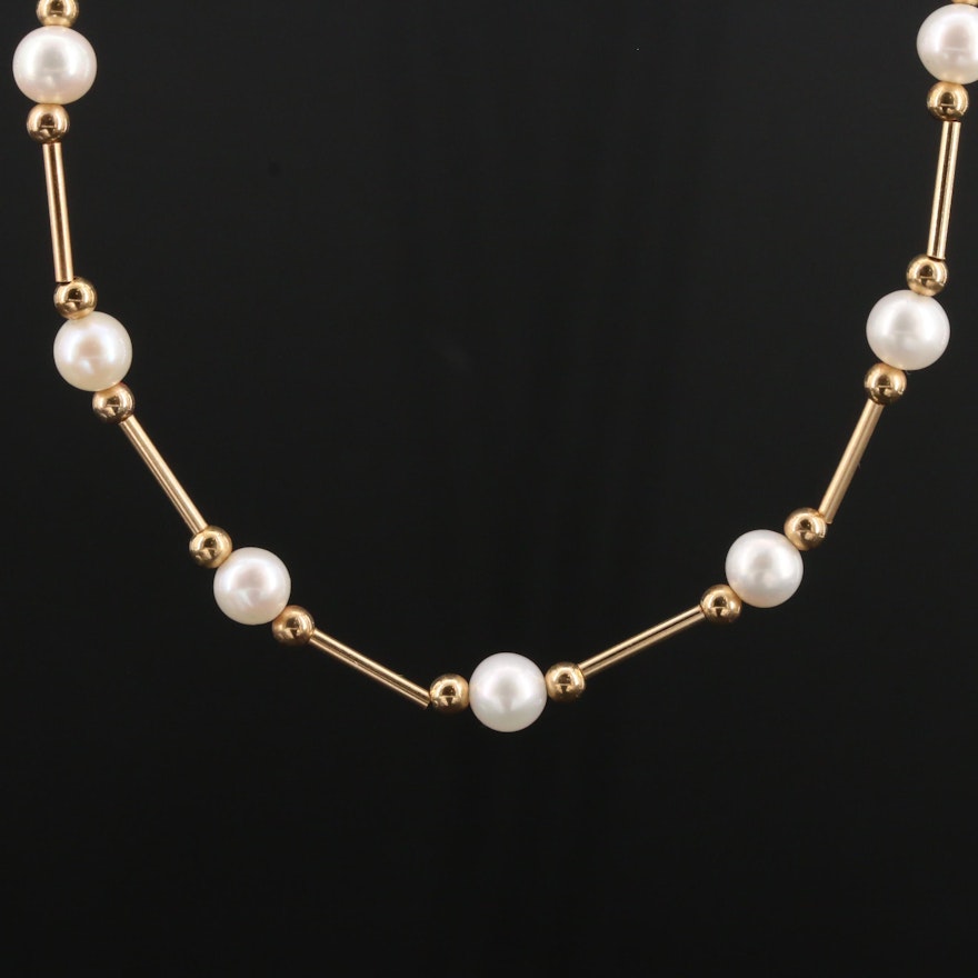 Mexican 14K Yellow Gold Cultured Pearl Necklace