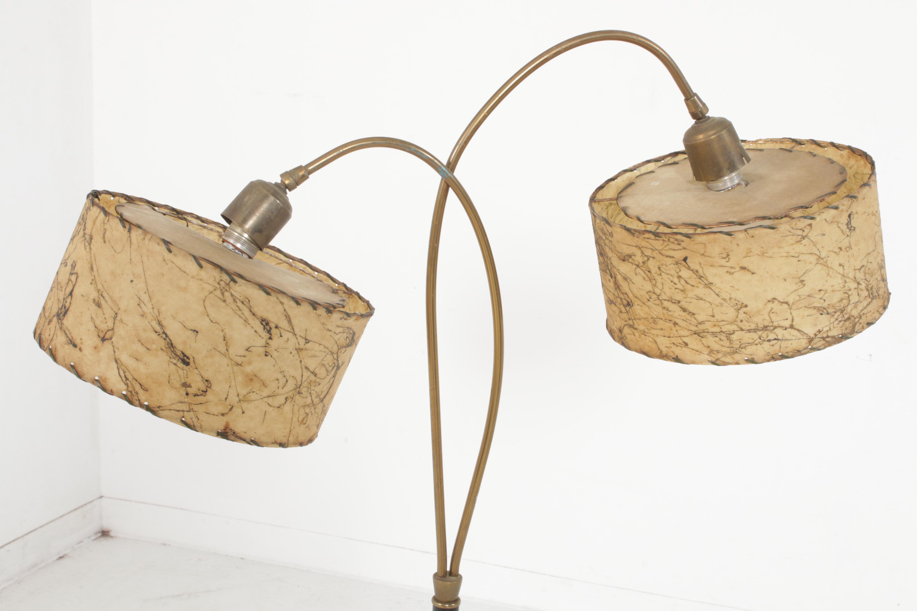 Mid Century Modern Gooseneck Floor Lamp with Fiberglass Shades