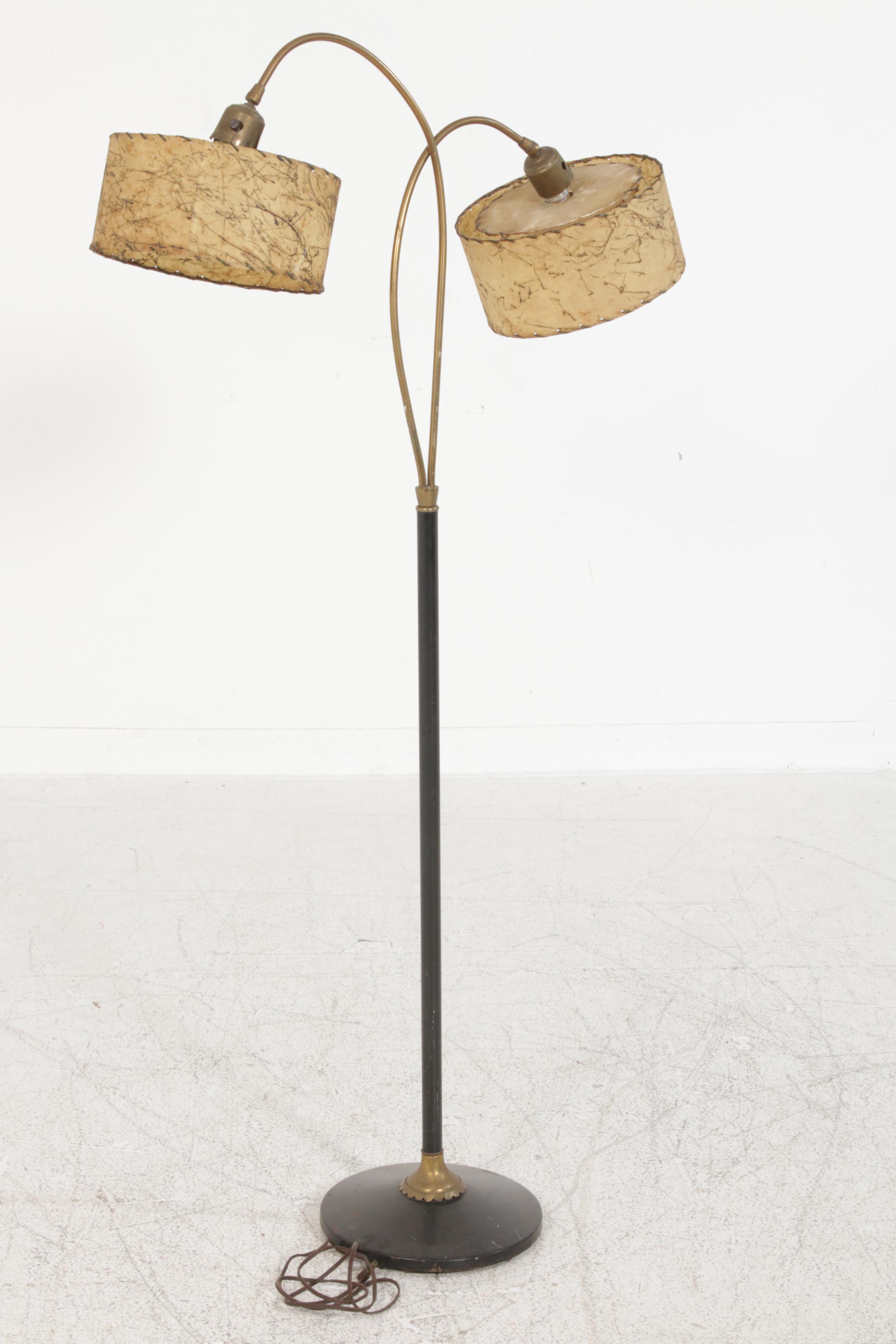 Mid Century Modern Gooseneck Floor Lamp with Fiberglass Shades