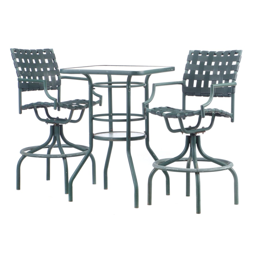 Patio Glass High-Top Pub Table and Metal Swivel Stools, Contemporary