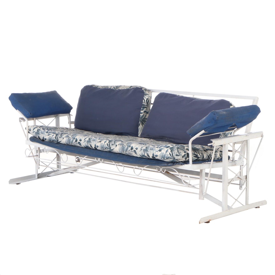 Vintage Cushioned Metal Patio Glider Bench, Mid-20th Century
