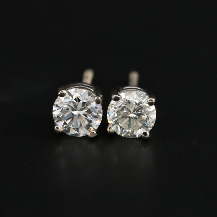 14K White Gold 0.79 CTW Diamond Stud Earrings