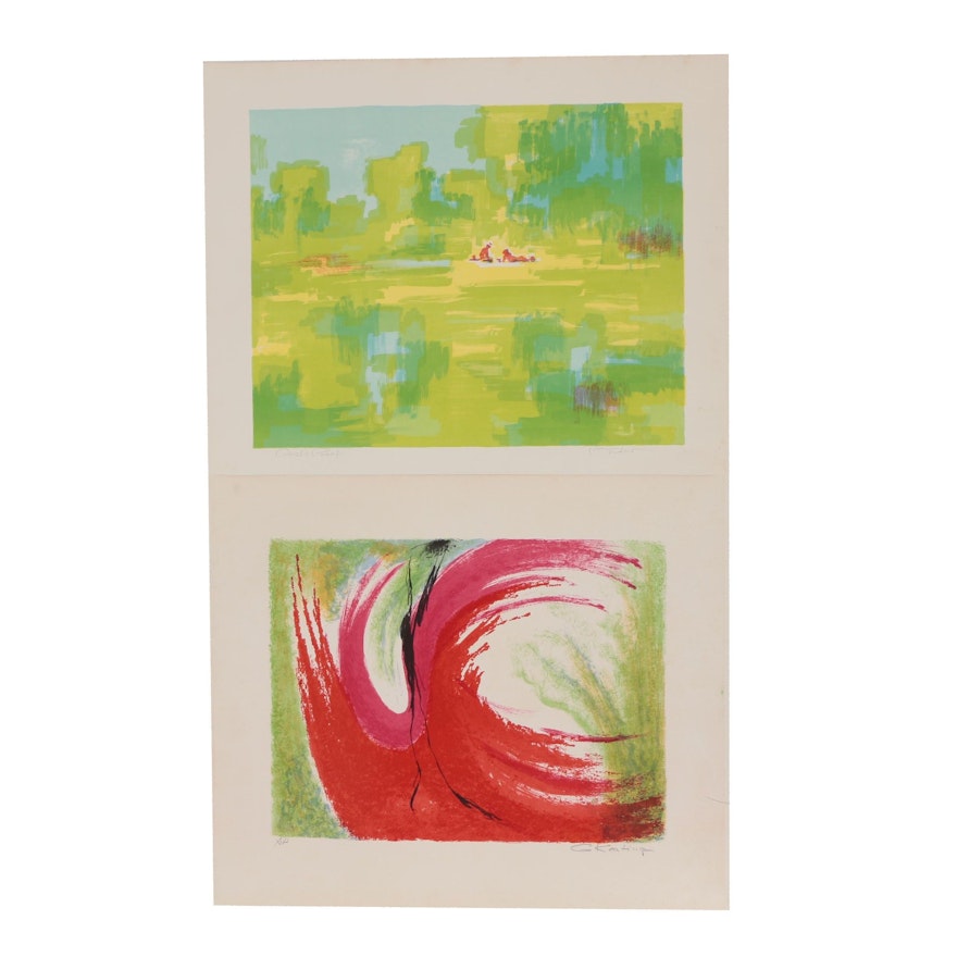 Abstract and Figural Landscape Color Lithographs