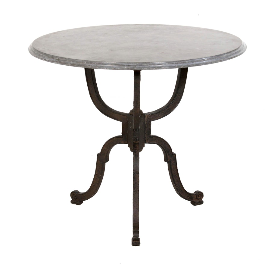 Marble Top Cast Iron Pedestal Table, Contemporary