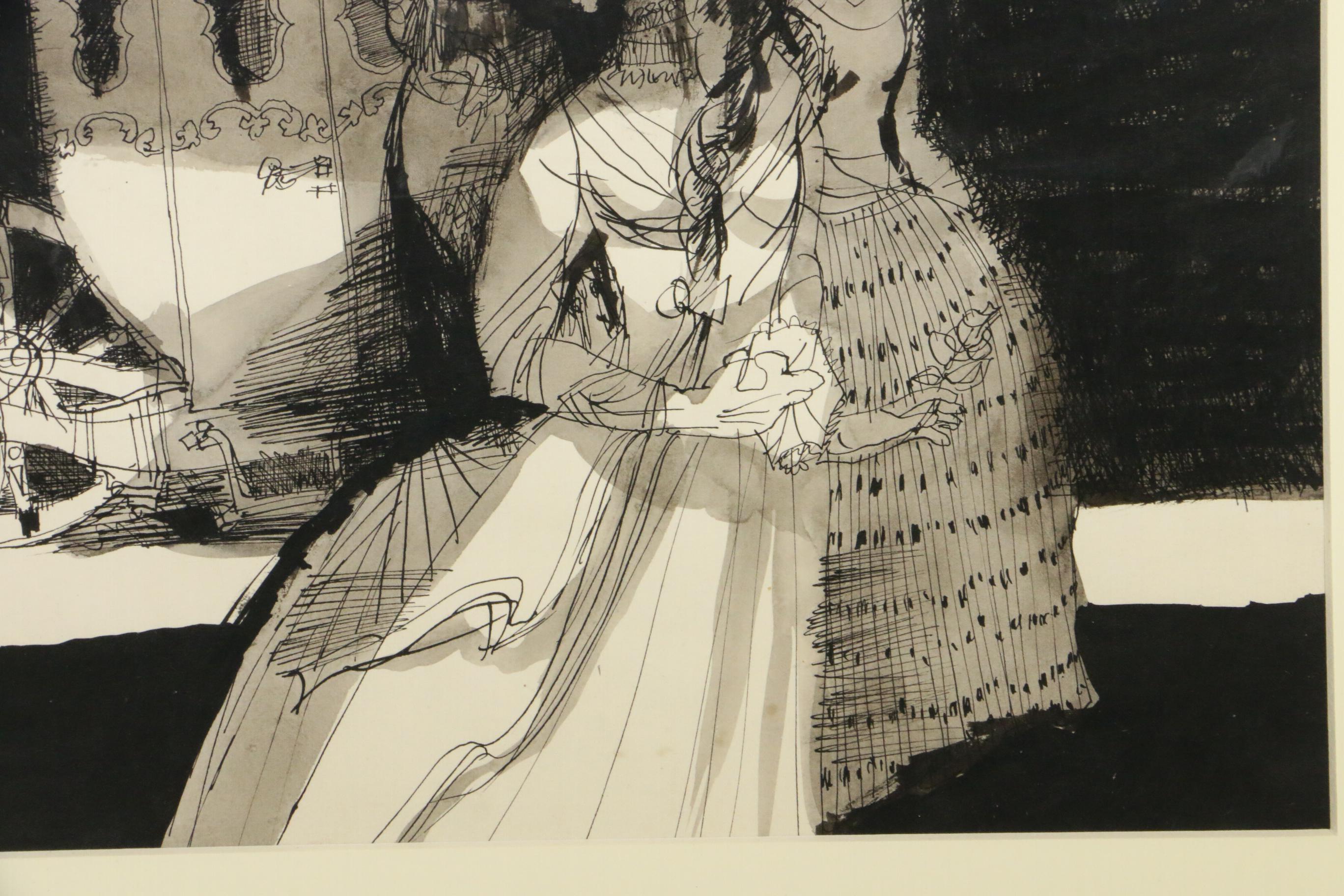 Josef Liesler Watercolor and Ink Painting for Marie Mervatova Children's Story