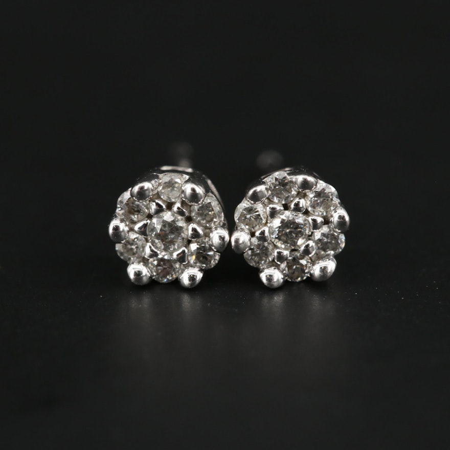 14K White Gold Diamond Stud Earrings